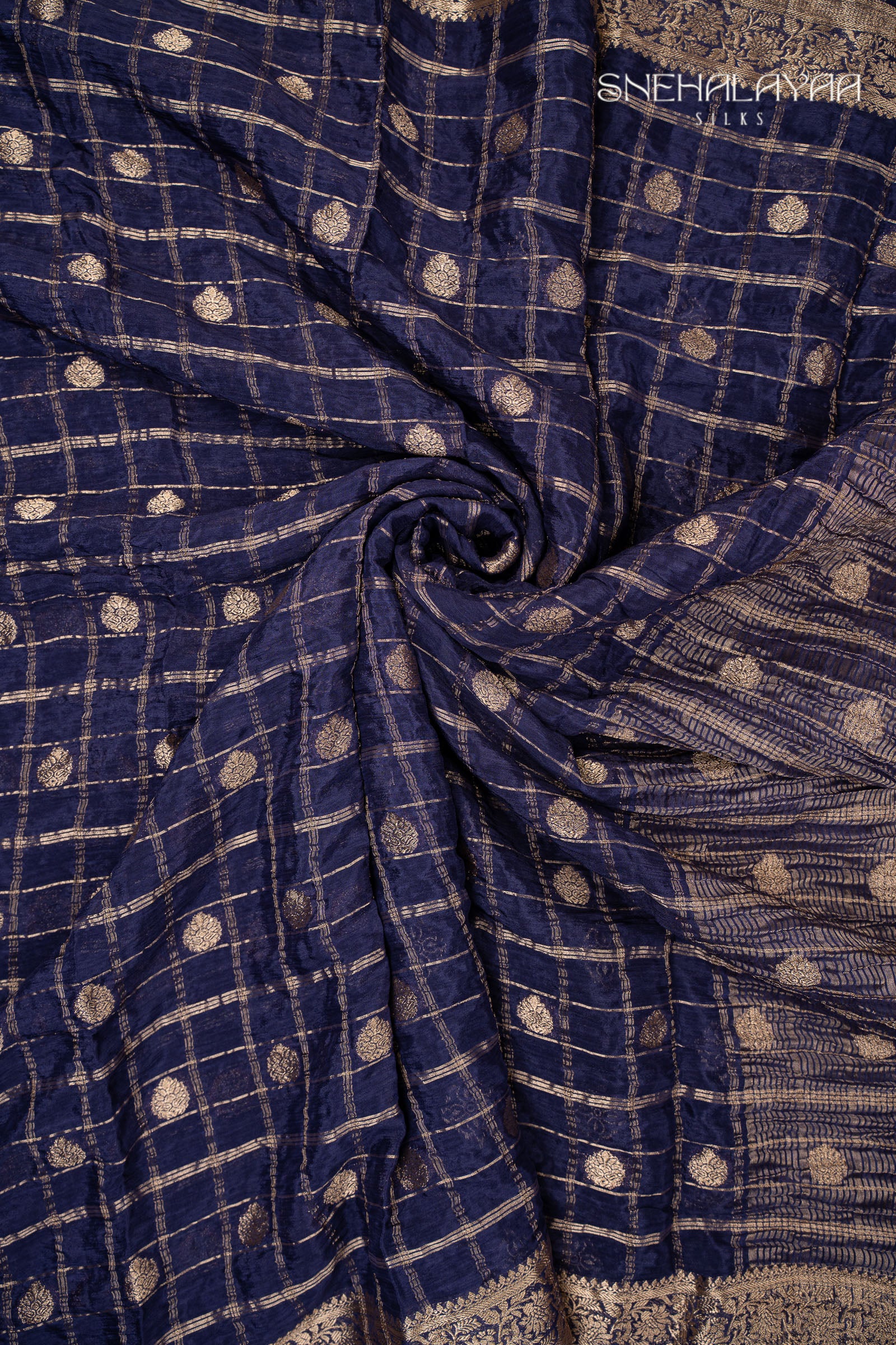 Indigo Blue Semi Banaras Chiffon Saree