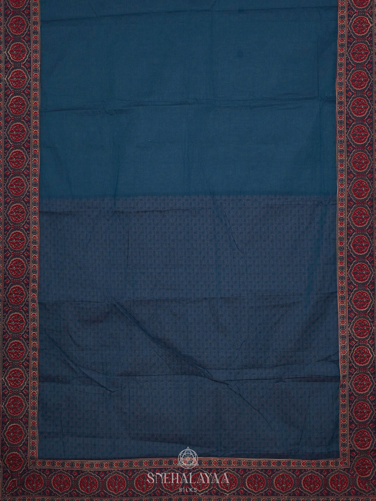 Peacock Blue Printed Cotton Saree