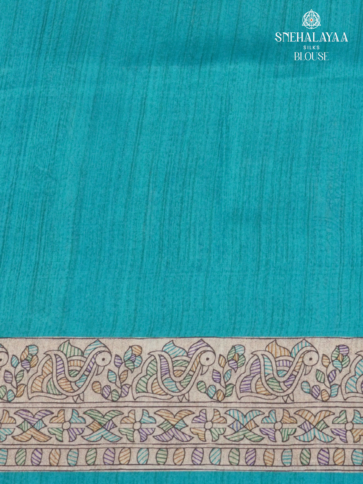 Beige With Blue Border Madhubani Saree
