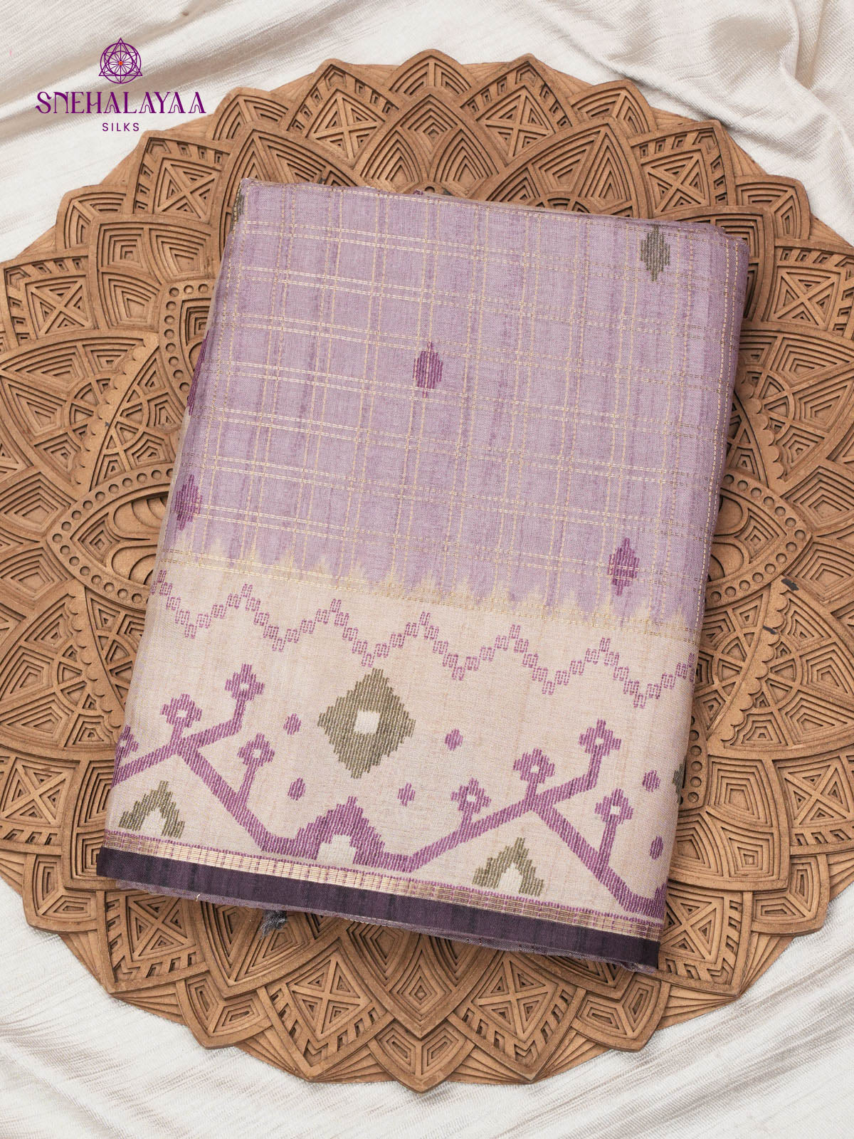Lavender Printed Tussar Saree