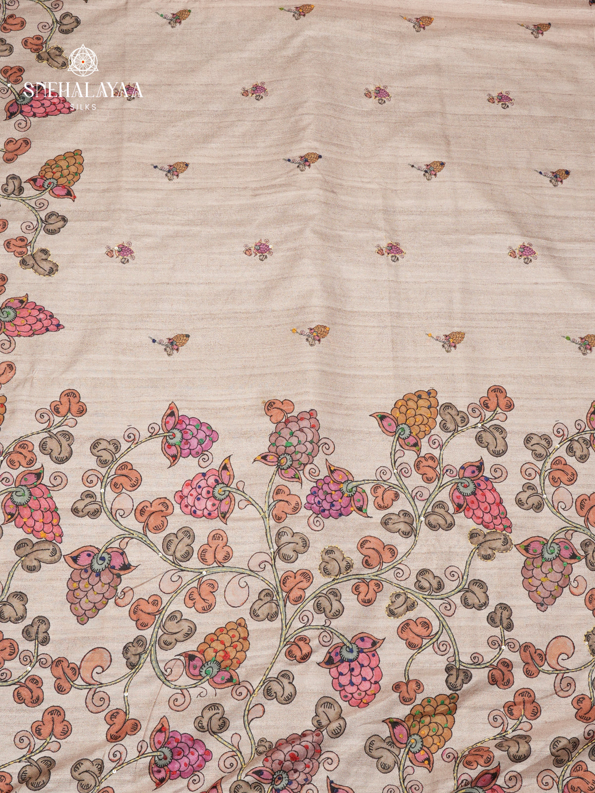 Beige Tussar Embroidery Saree