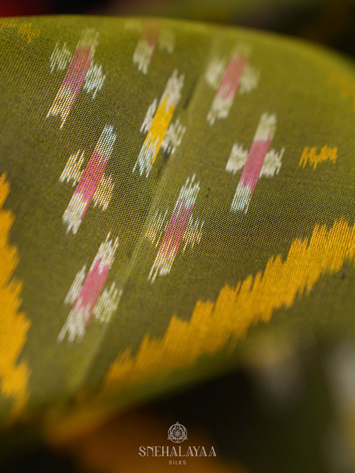 Olive Green Ikat Soft Silk Saree