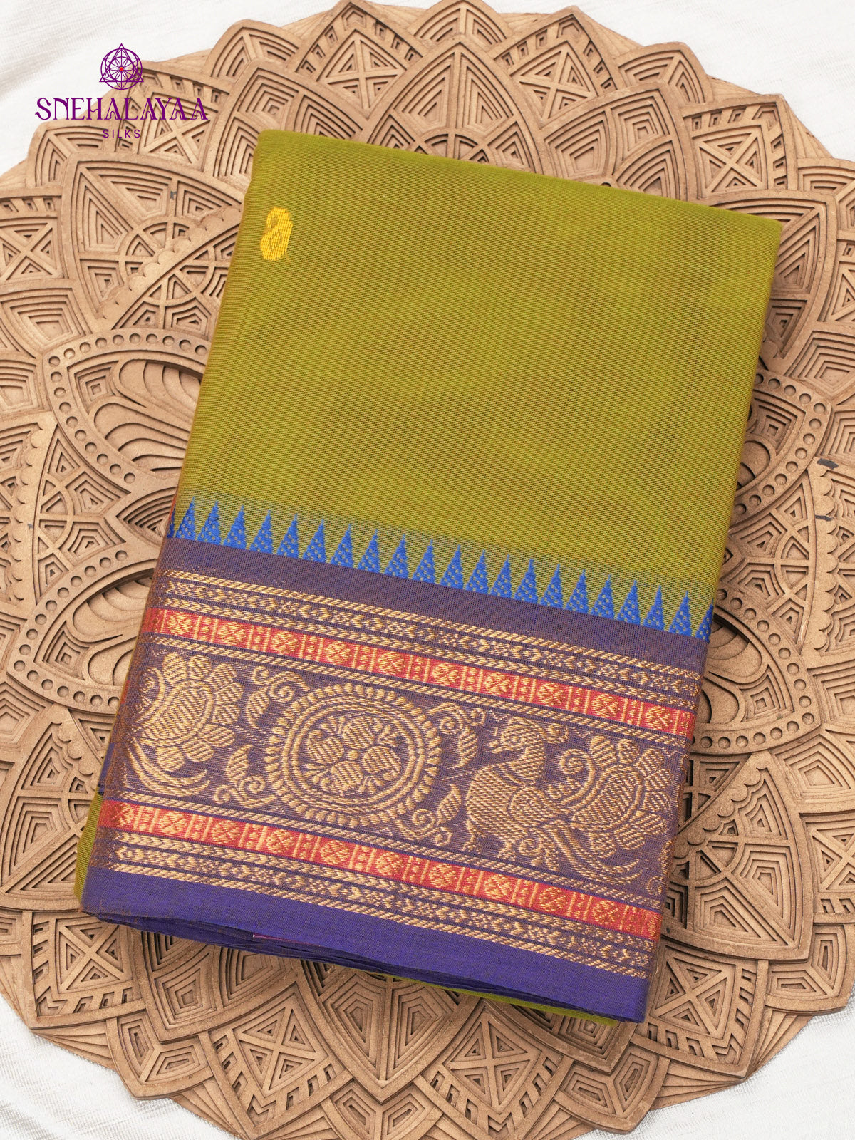 Lime Green Chettinad Cotton Saree