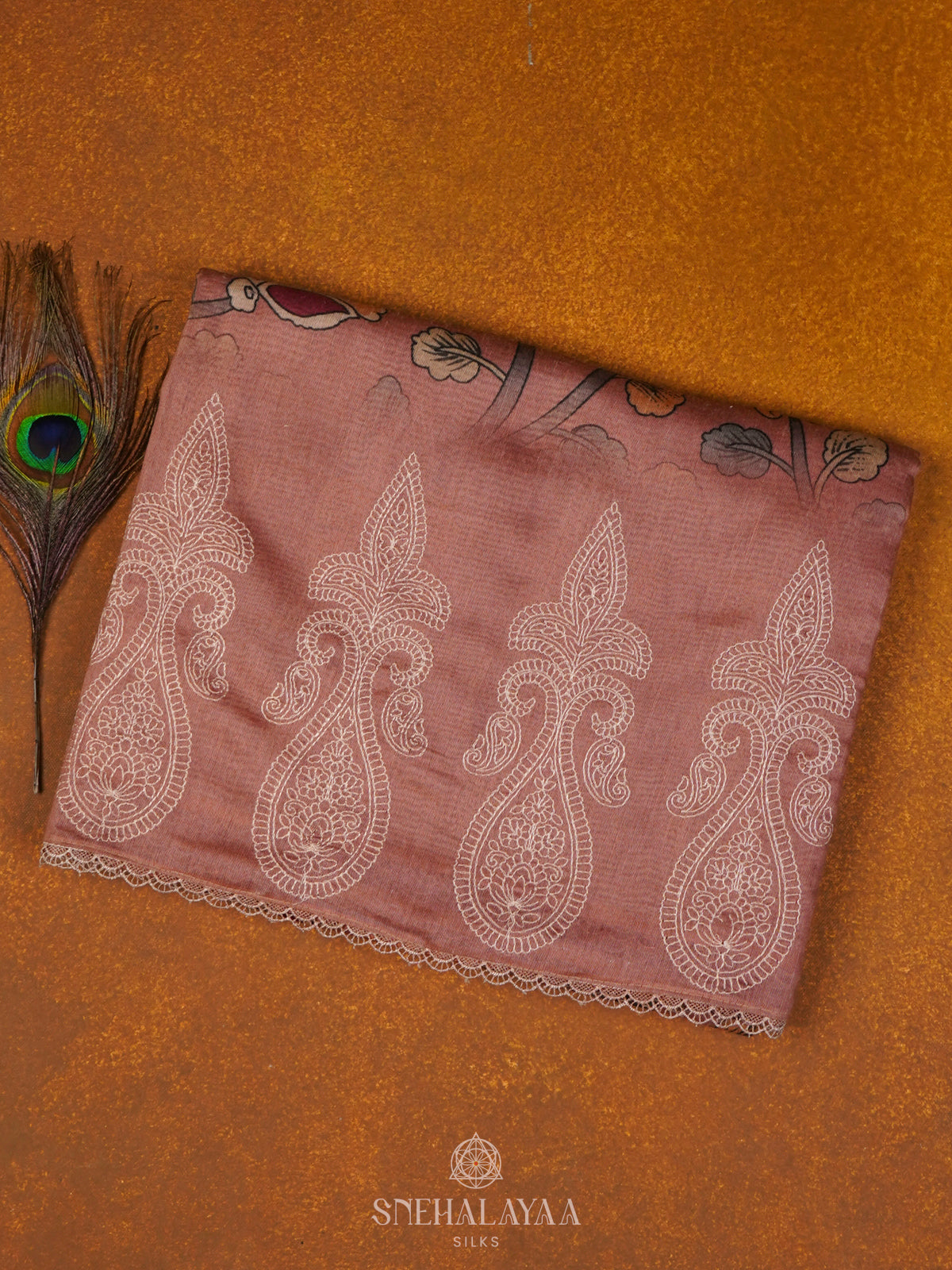 Brown Linen Embroidery Saree