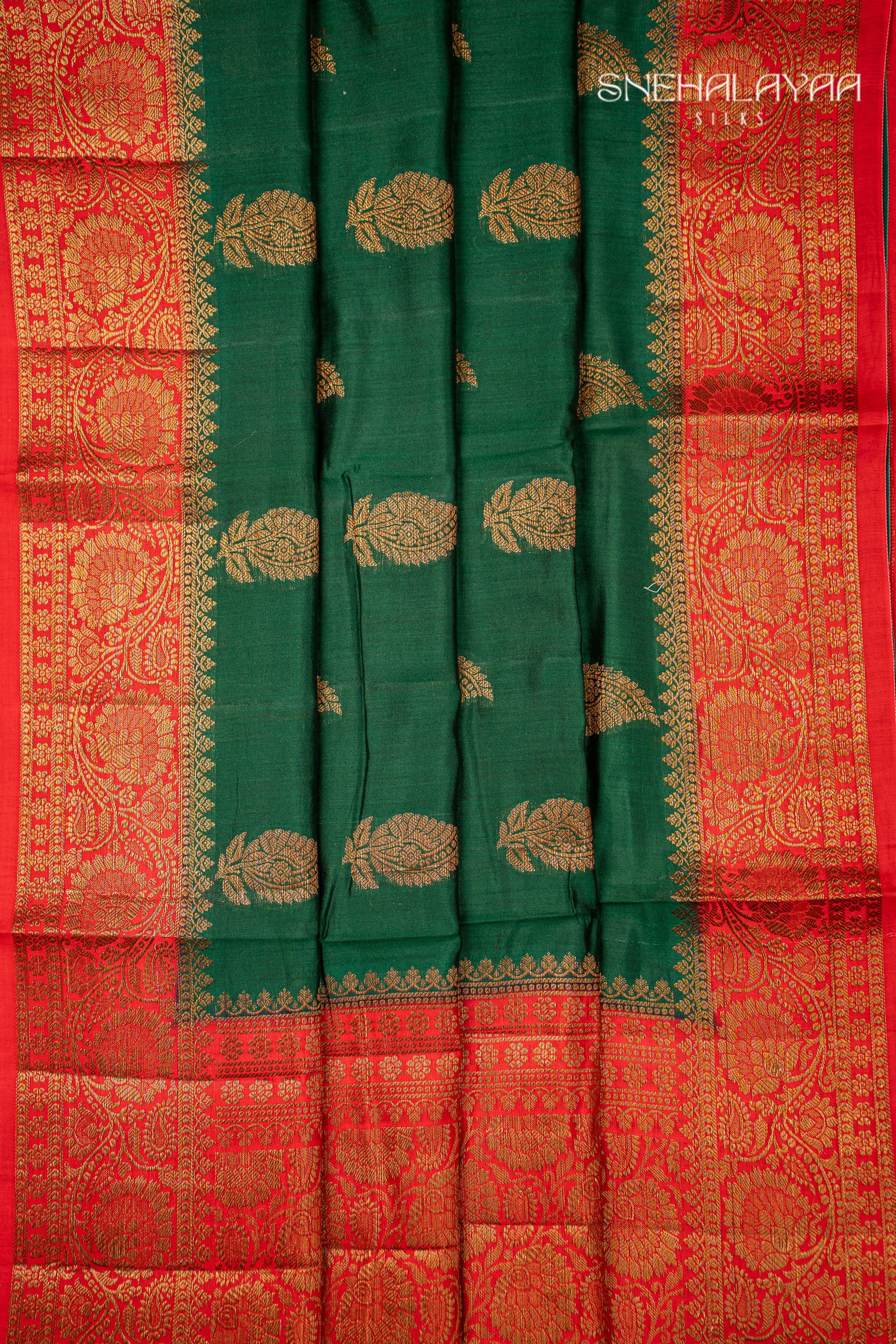 Pine Green Banaras Dupion Silk Saree