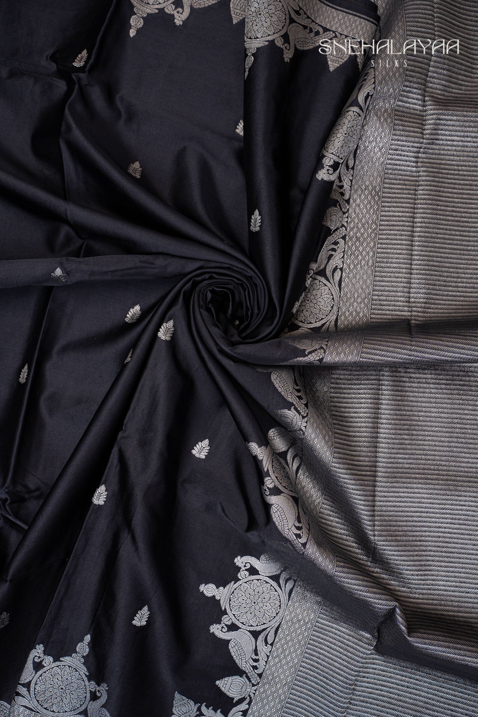 Denim Blue Satin Banaras Silk Saree