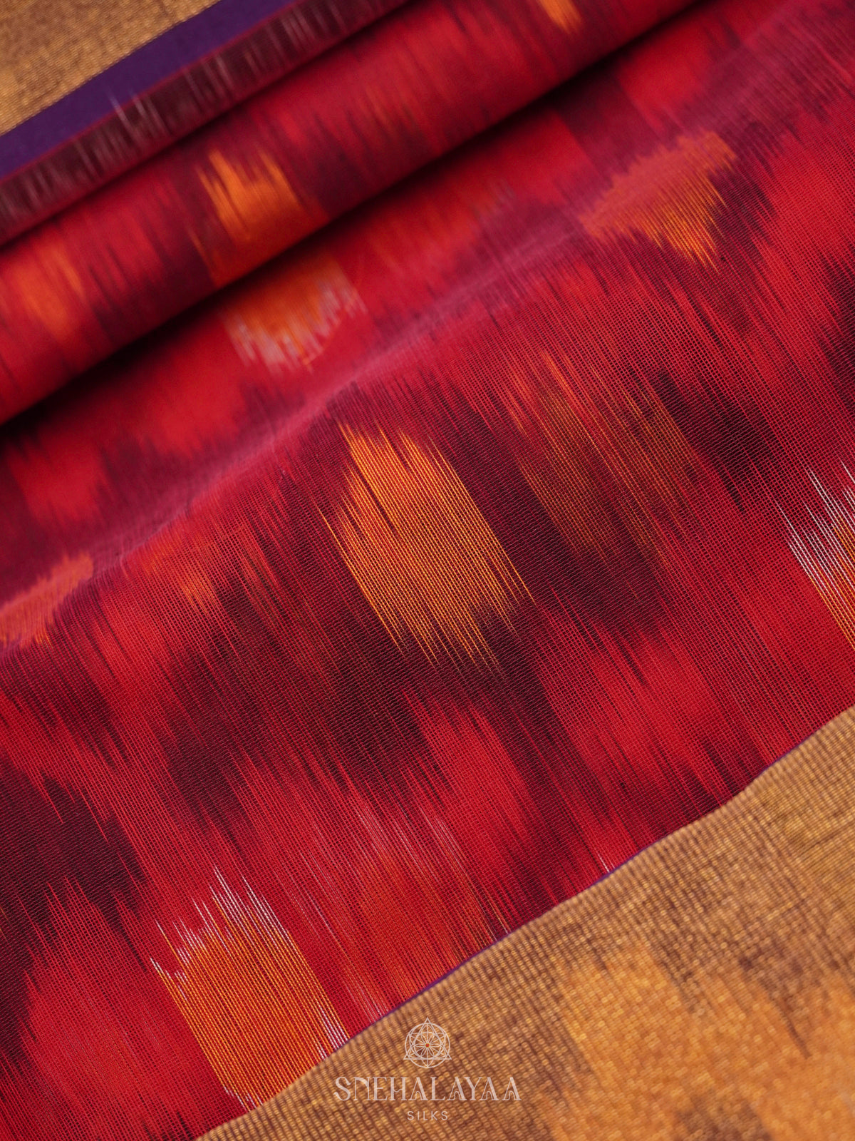 Pink Ikat Silk Cotton Saree with Traditional Woven Border