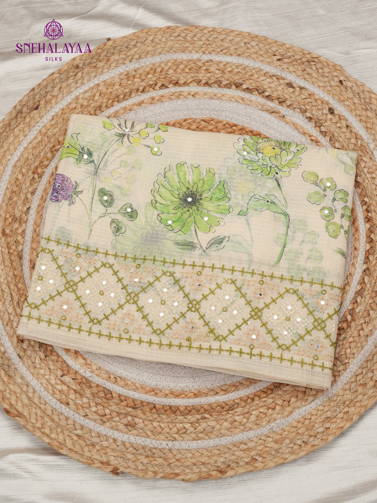 Cream Kota Embroidery Saree