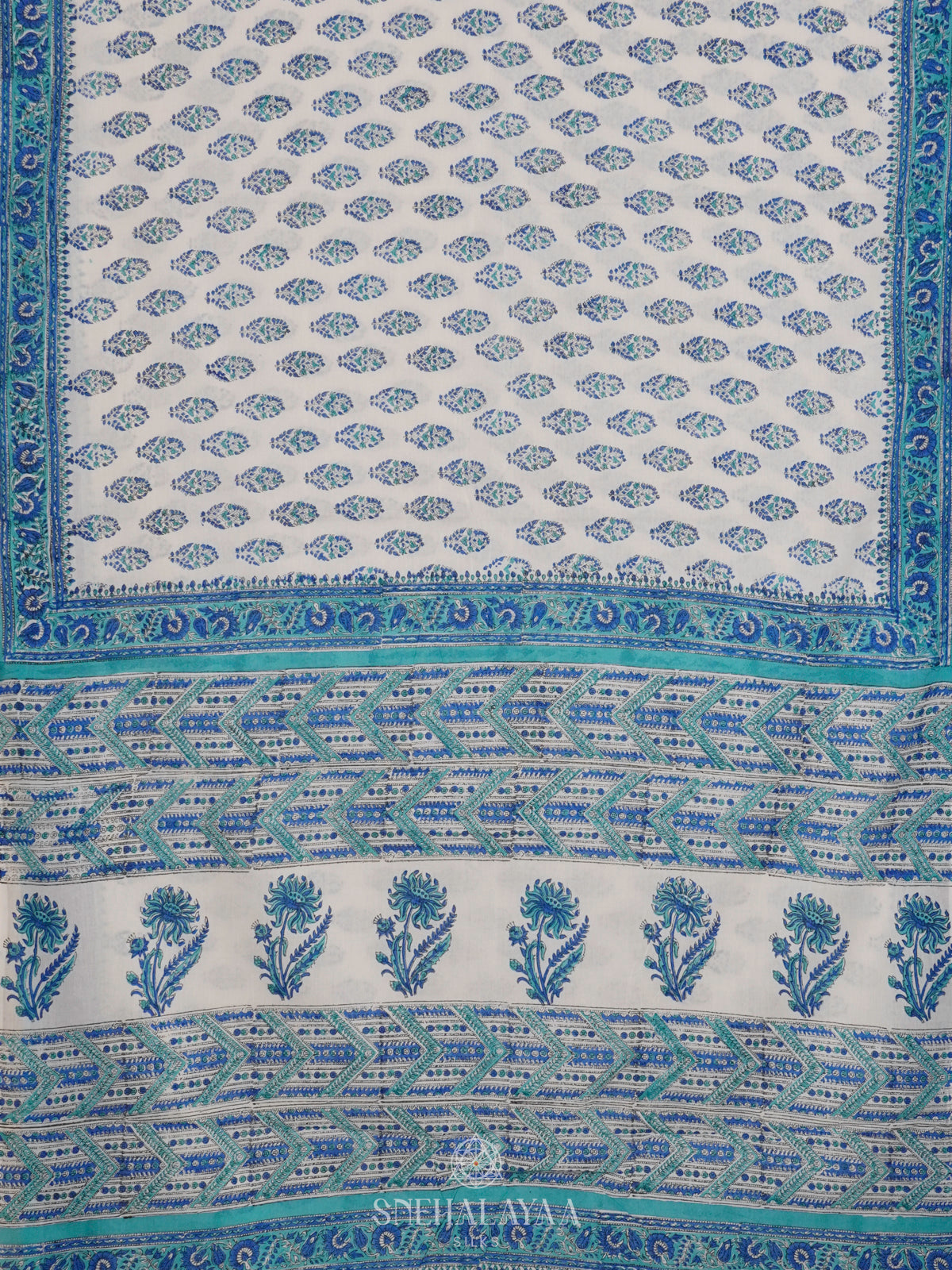 White Jaipur Cotton Saree