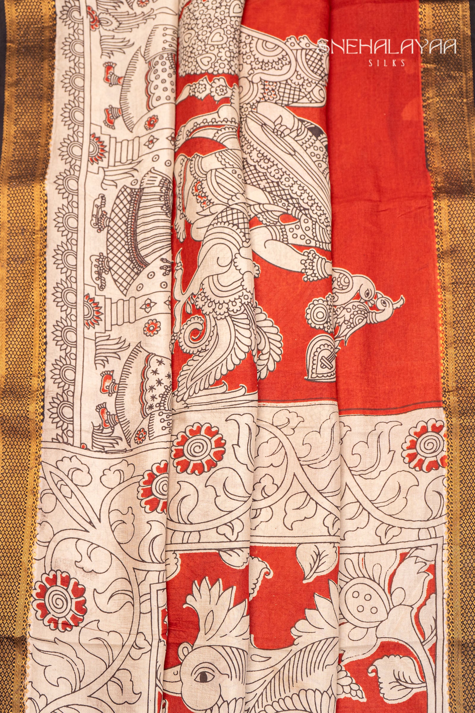 Cream Kalamkari Silk Saree