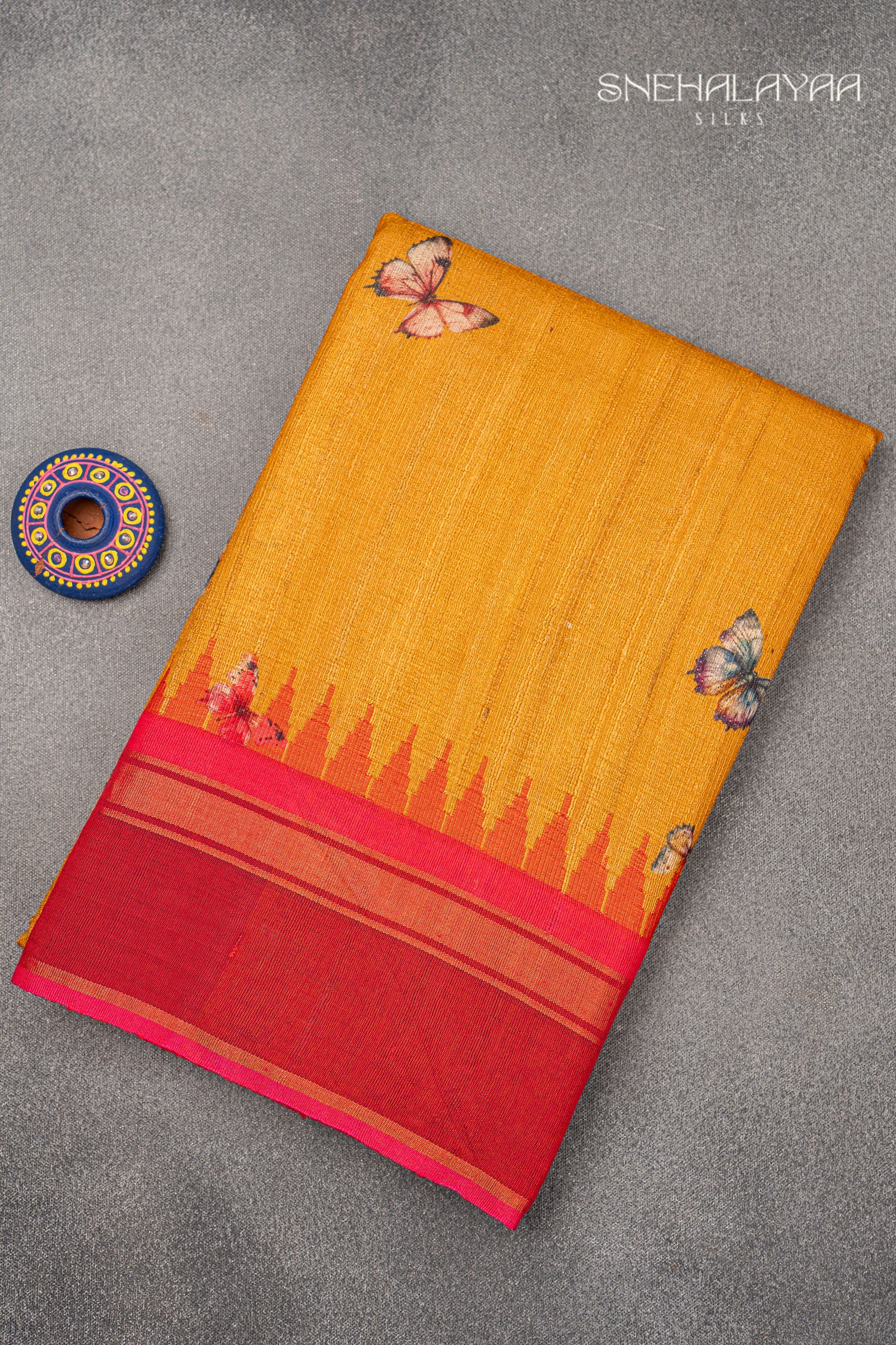 Mustard Yellow Jute Tussar Saree