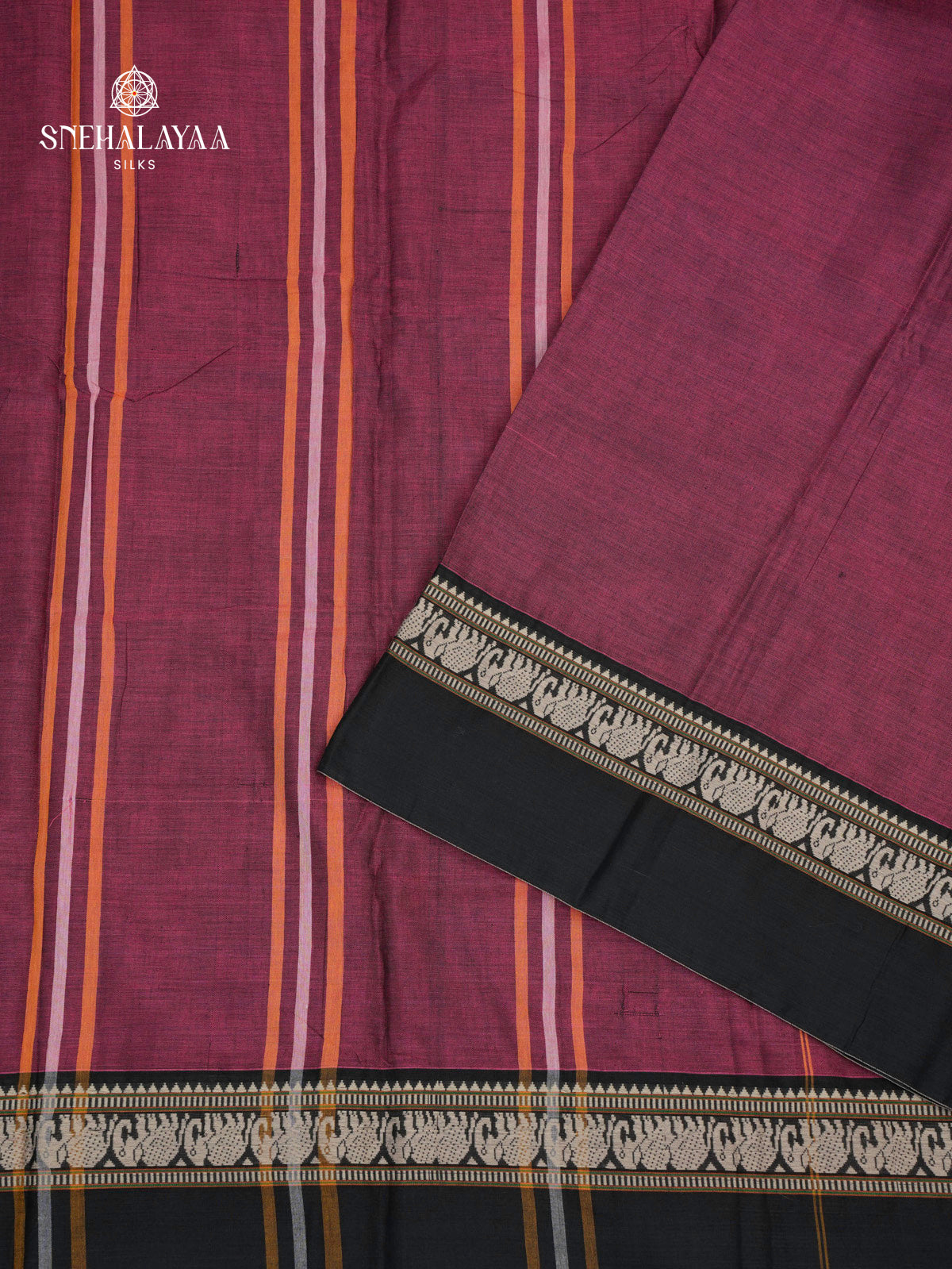 Maroon Narayanpet Cotton Saree without Blouse