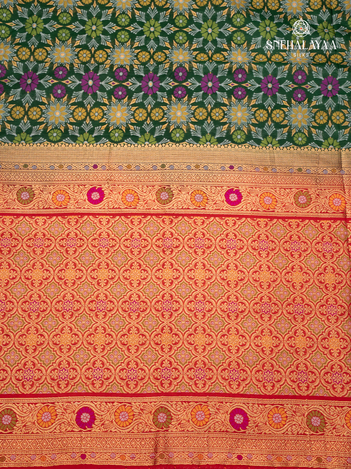 Forest Green Ikat Silk Saree