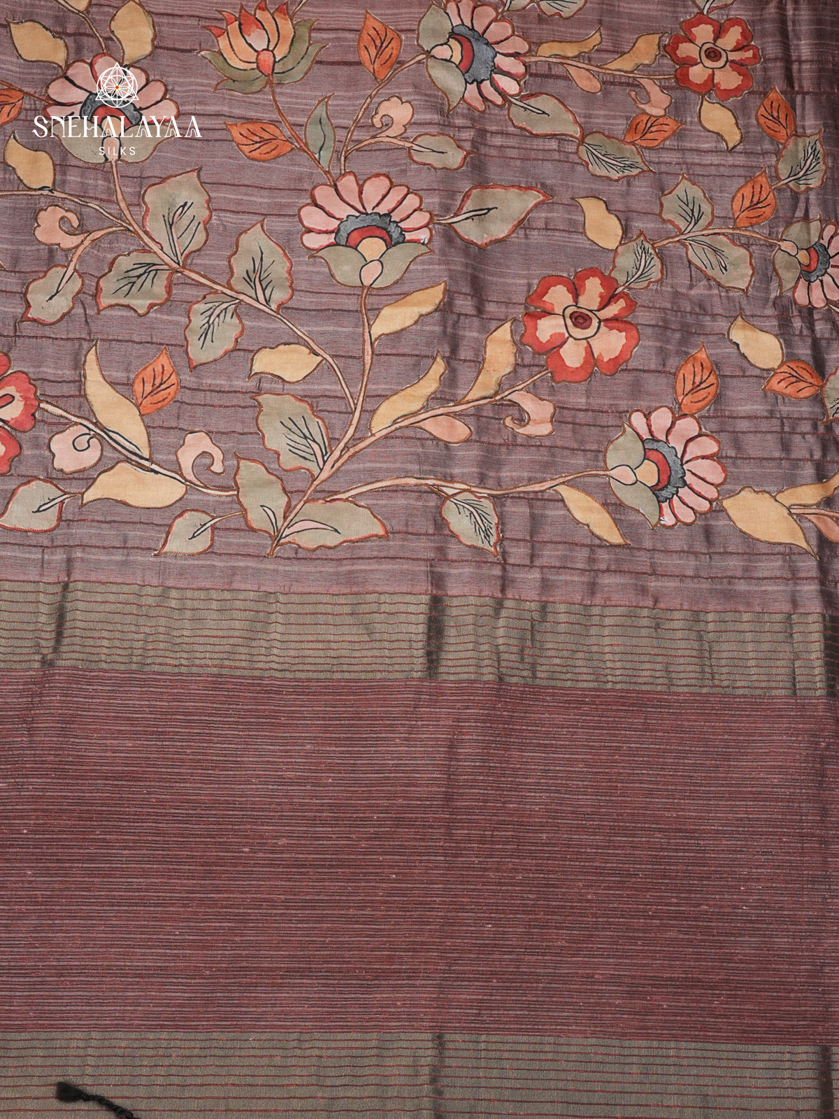 Brown Tussar Embroidery Saree