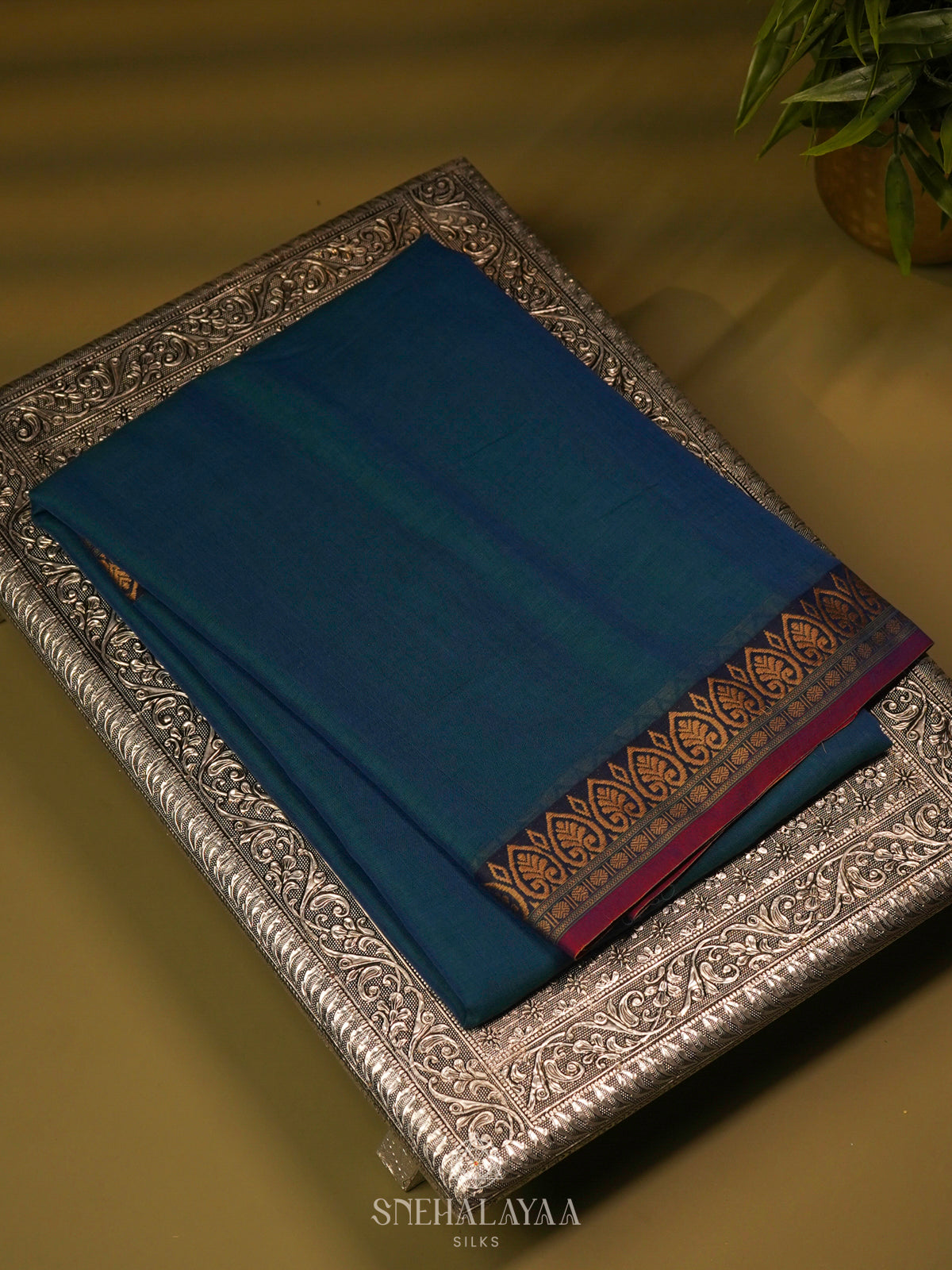 Blue Narayanpet Cotton Saree without Blouse