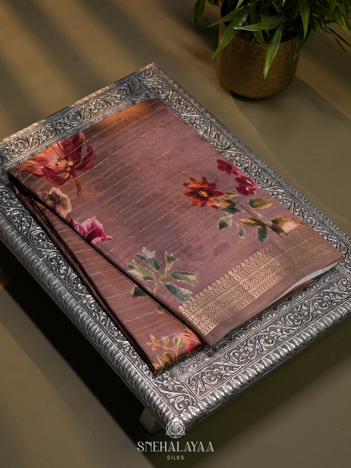 Brown Kora Silk Saree