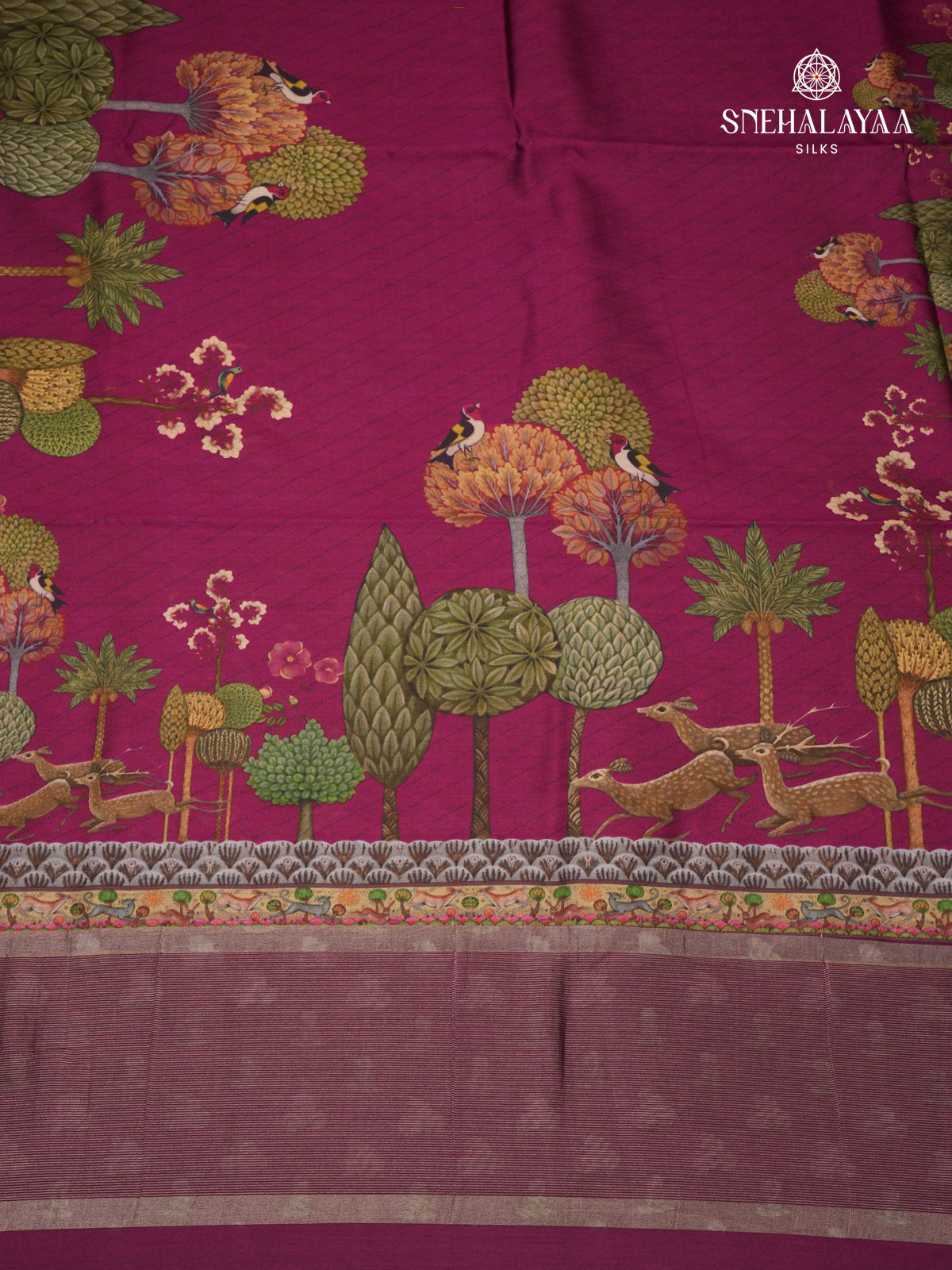 Magenta Chiniya Silk Saree