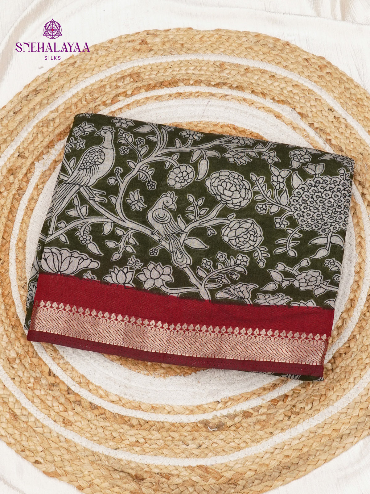 Olive Green Chanderi Saree