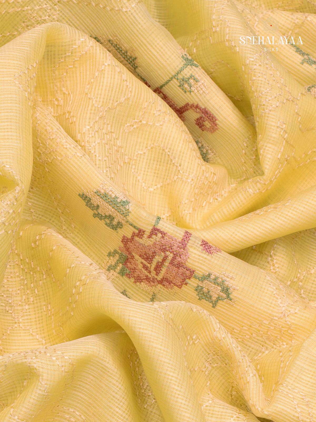 Yellow Kota Embroidery Saree