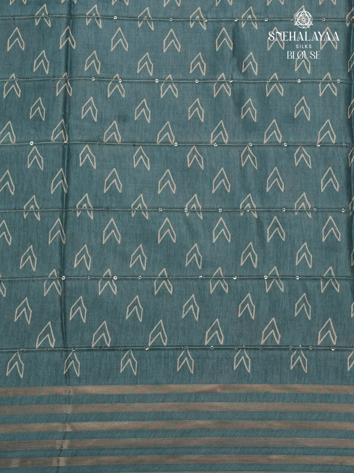 Teal Blue Floral Printed Tussar Saree