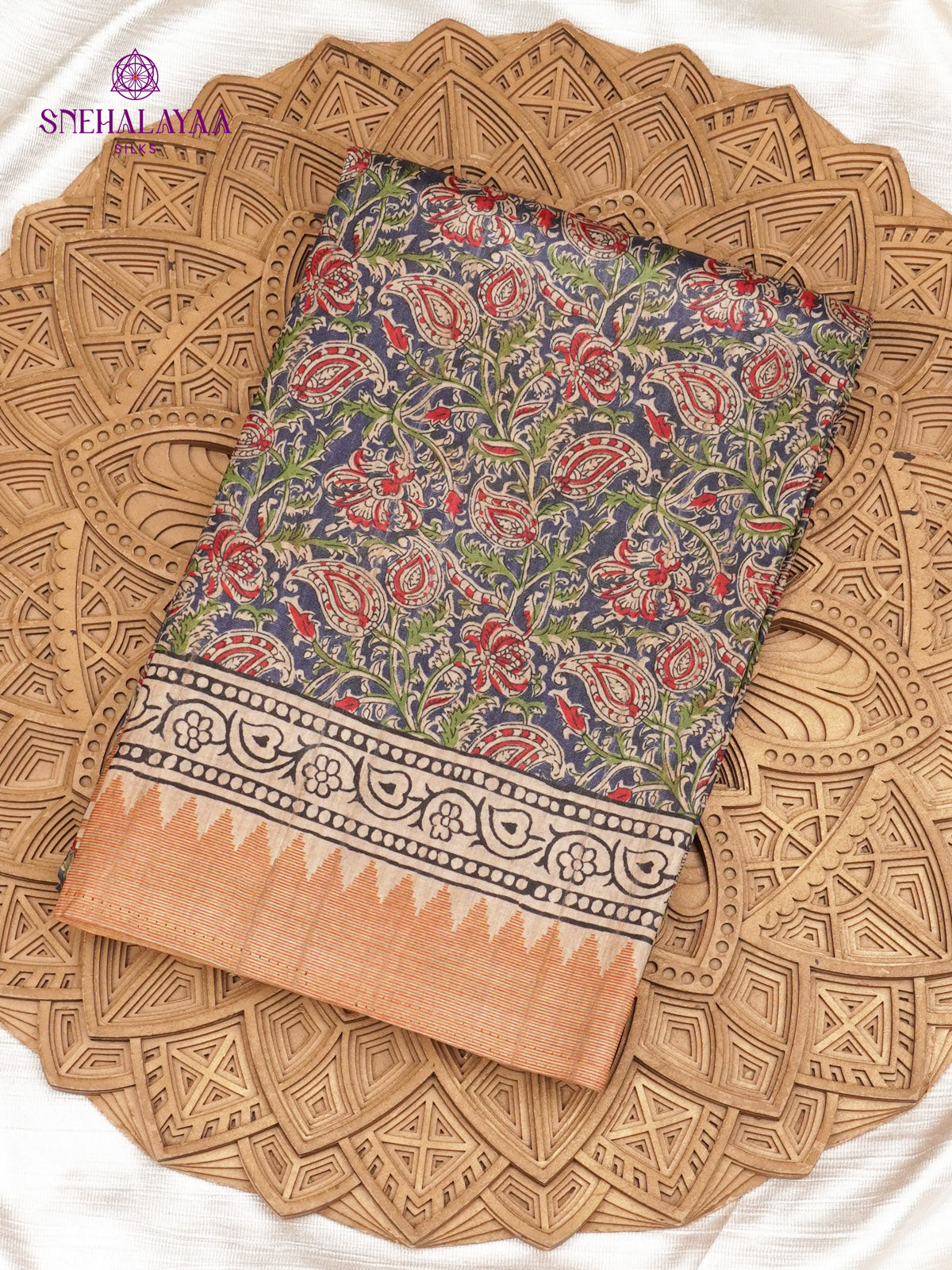 Navy Blue Tussar Saree