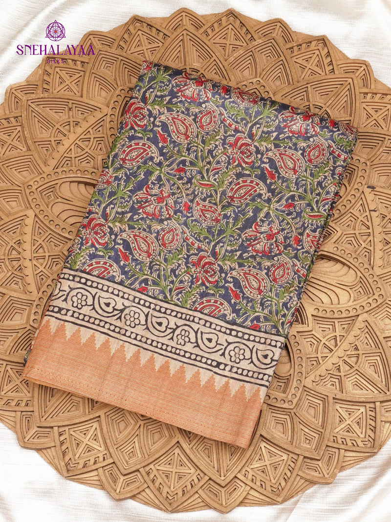 Navy Blue Tussar Saree