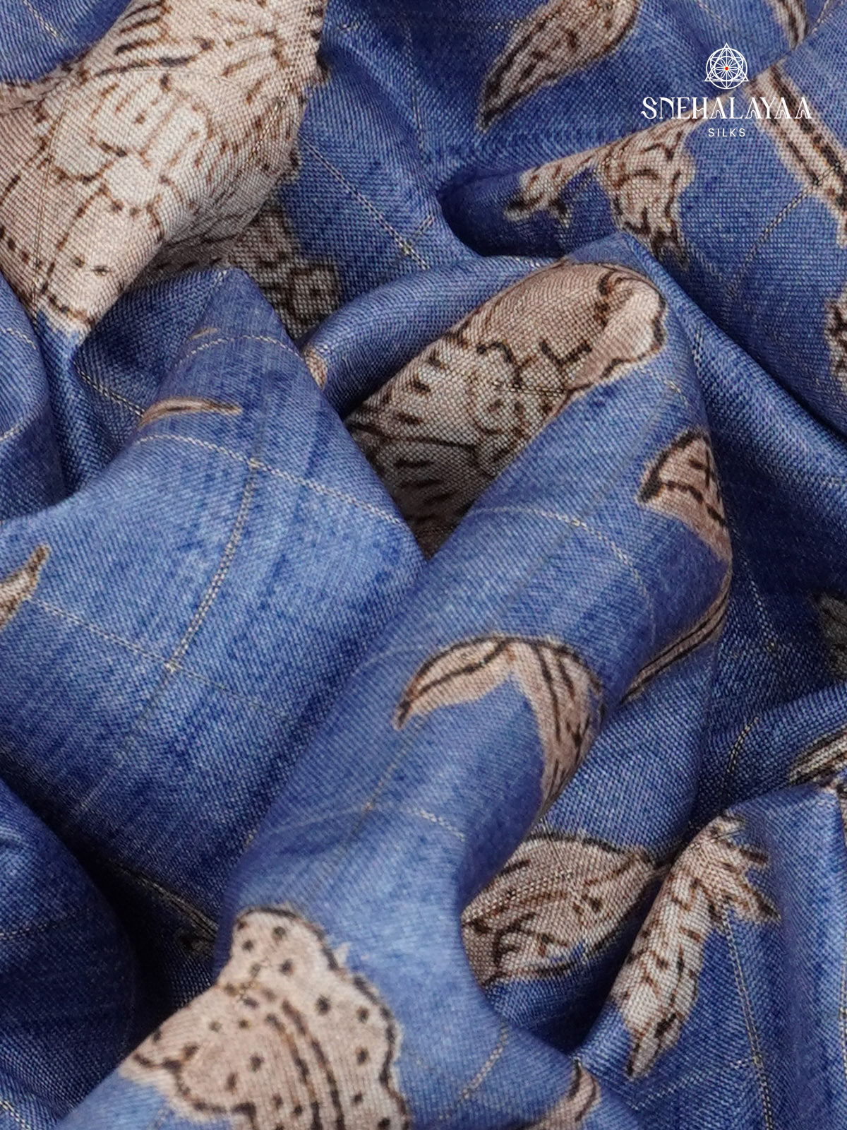 Pastel Blue Floral Printed Tussar Saree