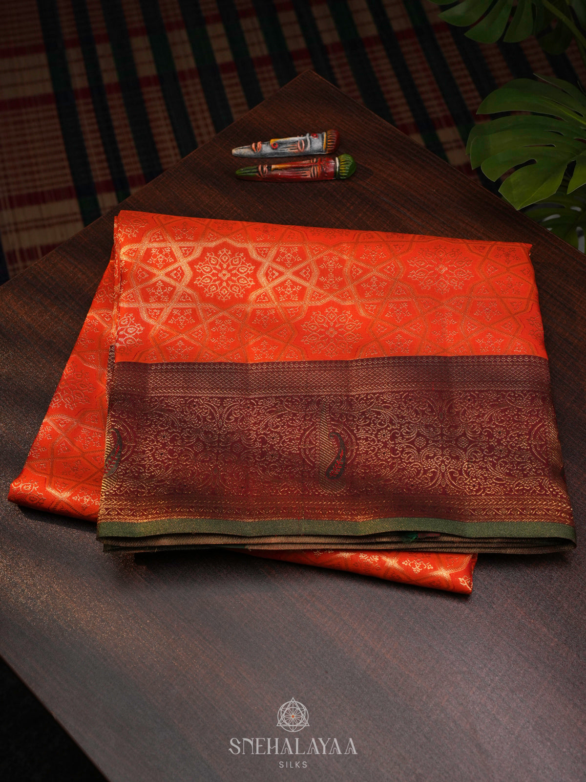 Rust Orange Kanjivaram Silk Saree