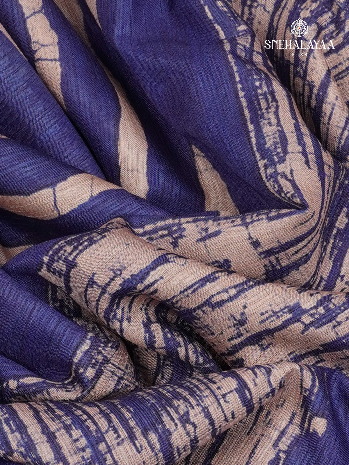 Navy Blue Printed Tussar Saree