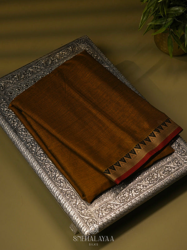 Brown Narayanpet Cotton Saree without Blouse