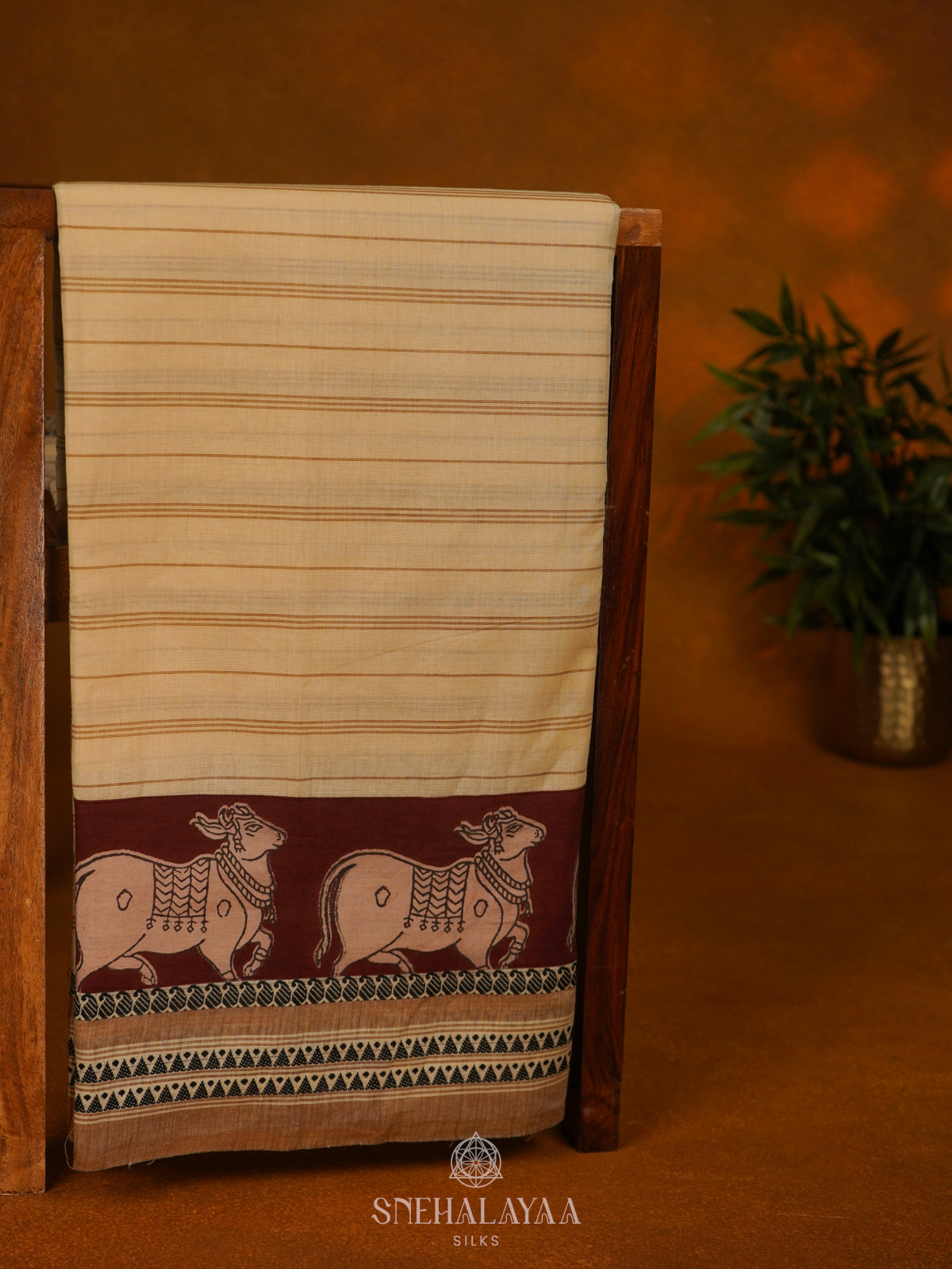 Cream Printed Cotton Saree