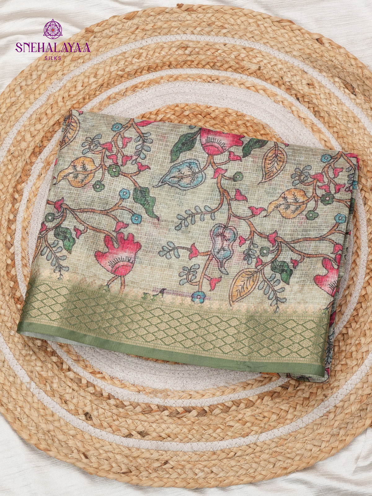 Beige Printed Kota Saree