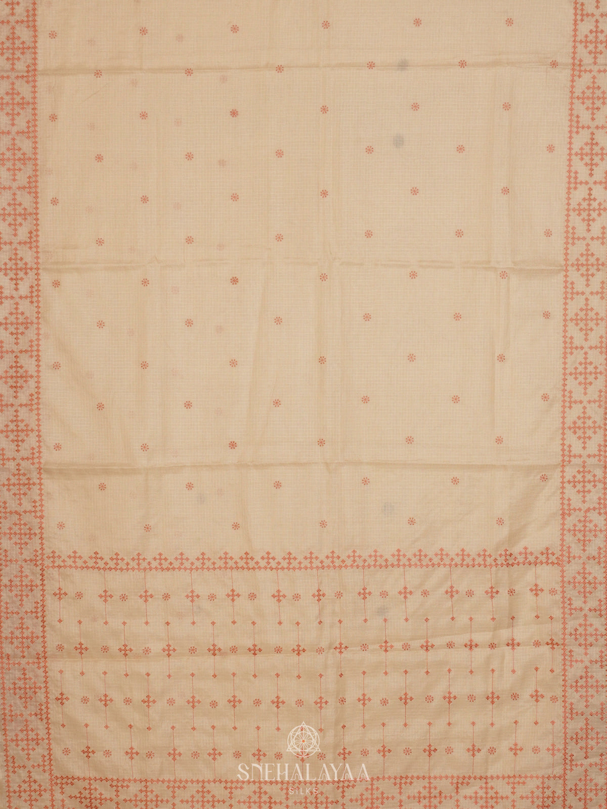 White Kota Embroidery Saree Pink Border