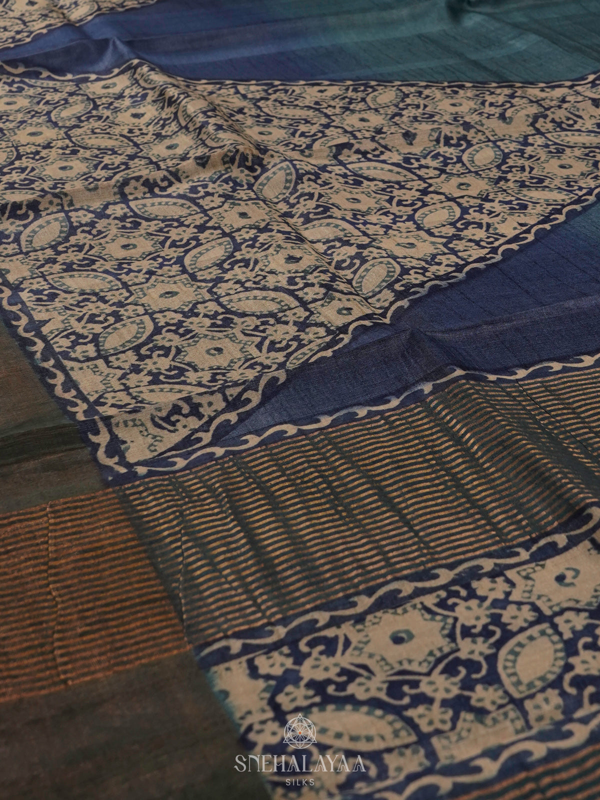 Peacock Blue Tussar Saree