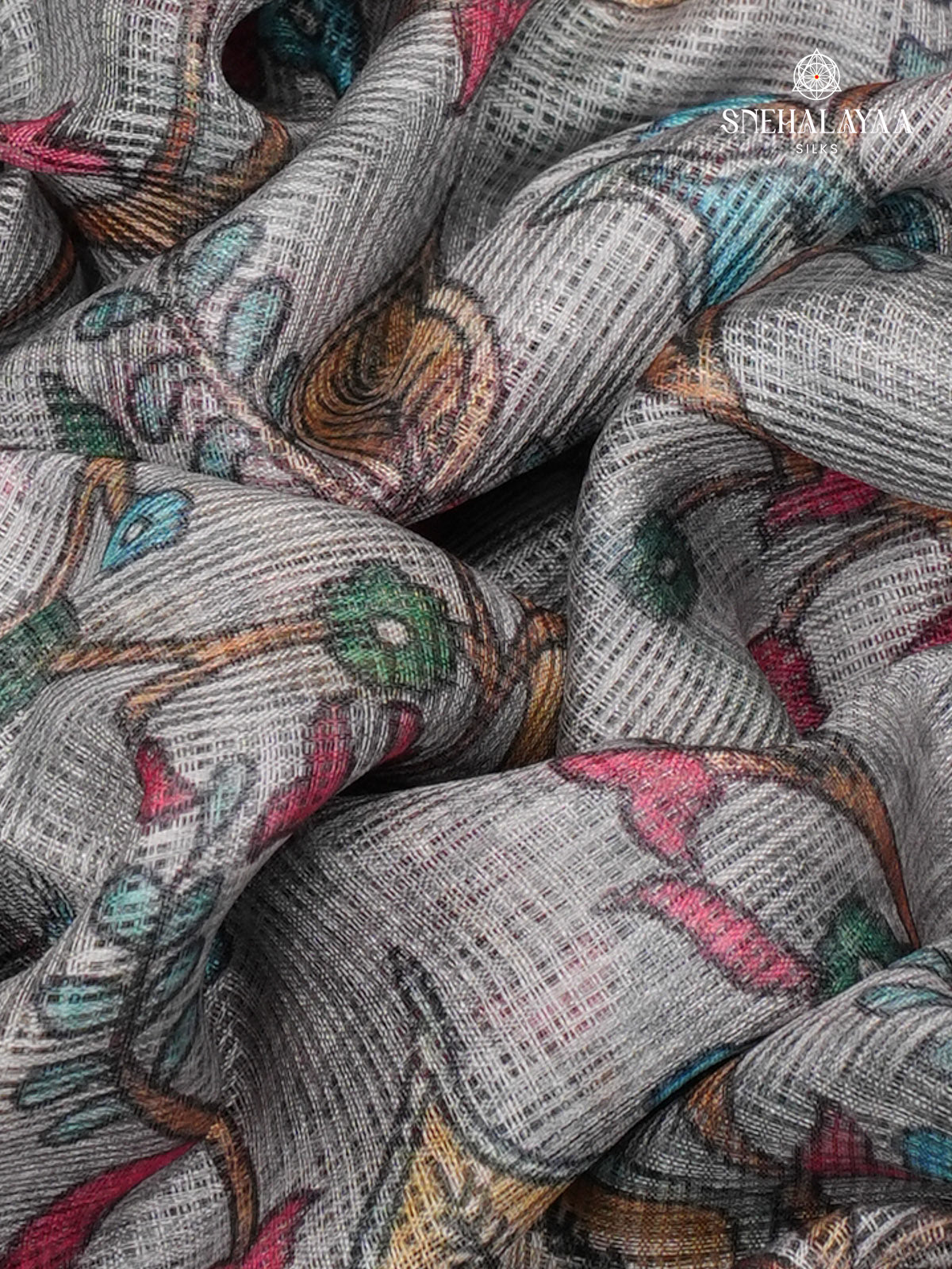 Teal Blue Printed Kota Saree