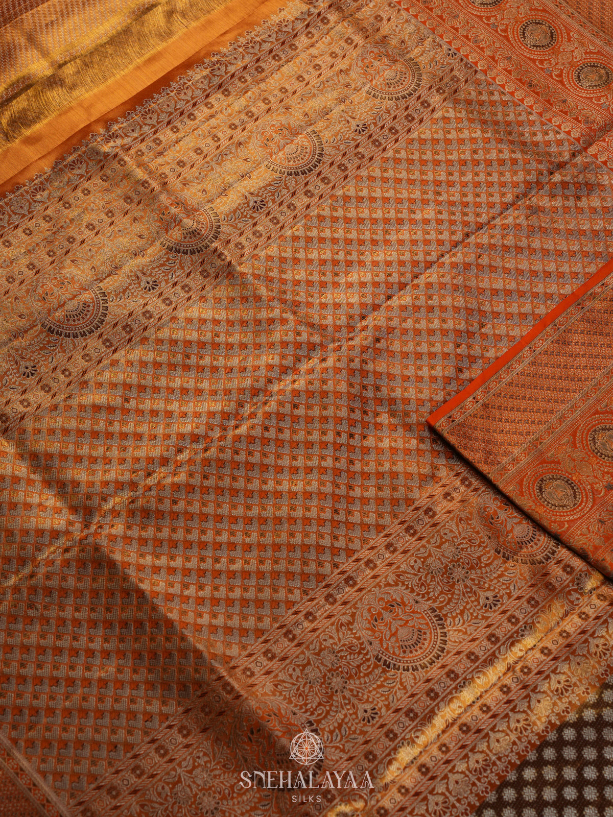 Golden Brown Kanjivaram Silk Saree