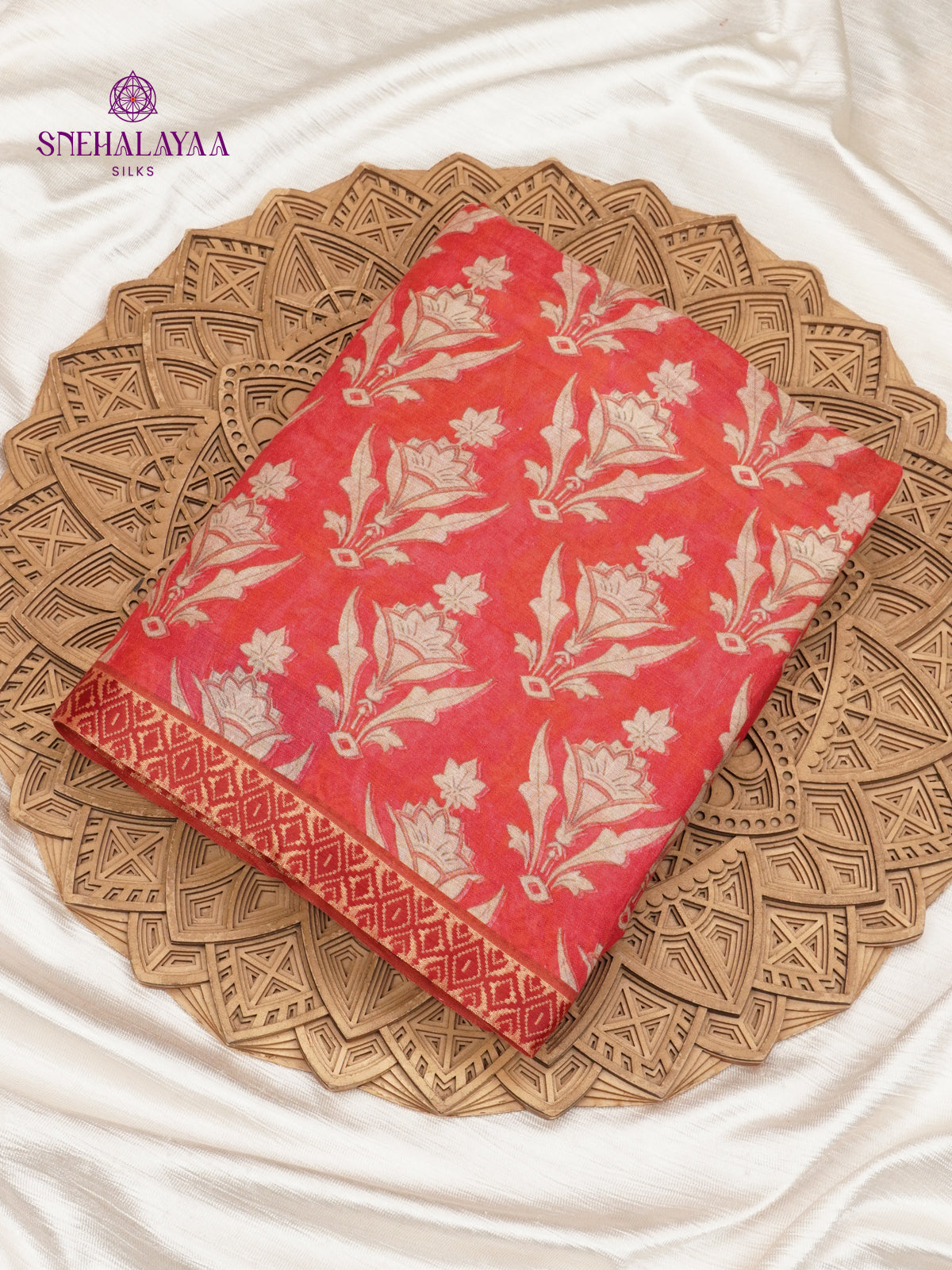 Red Printed Linen Cotton Saree