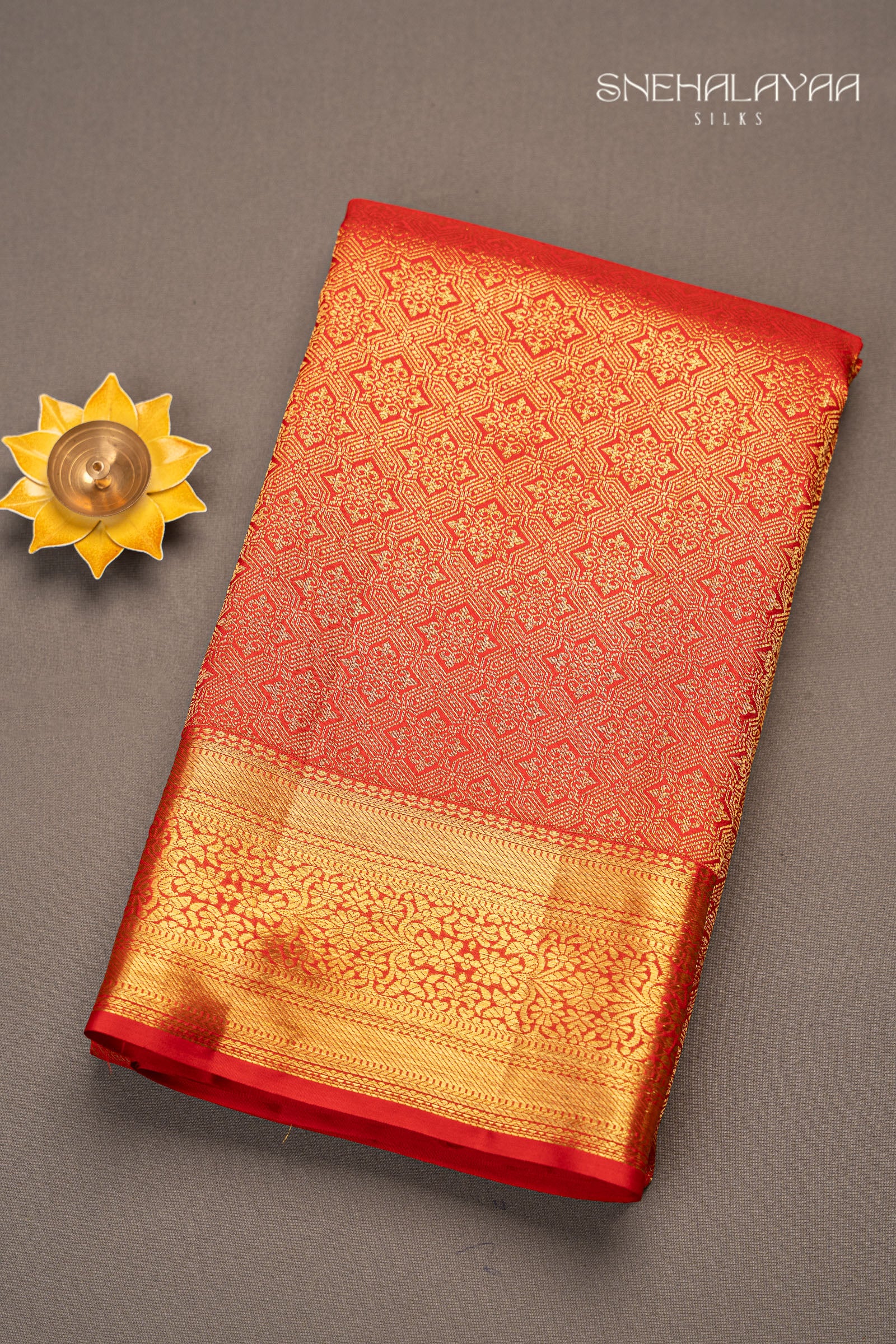 Red Orange Kancheevaram Silk Saree