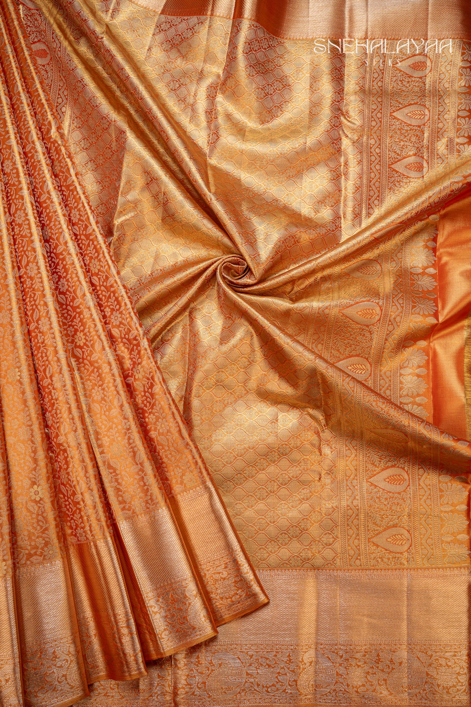 Tangerine Orange Kancheevaram Silk Saree