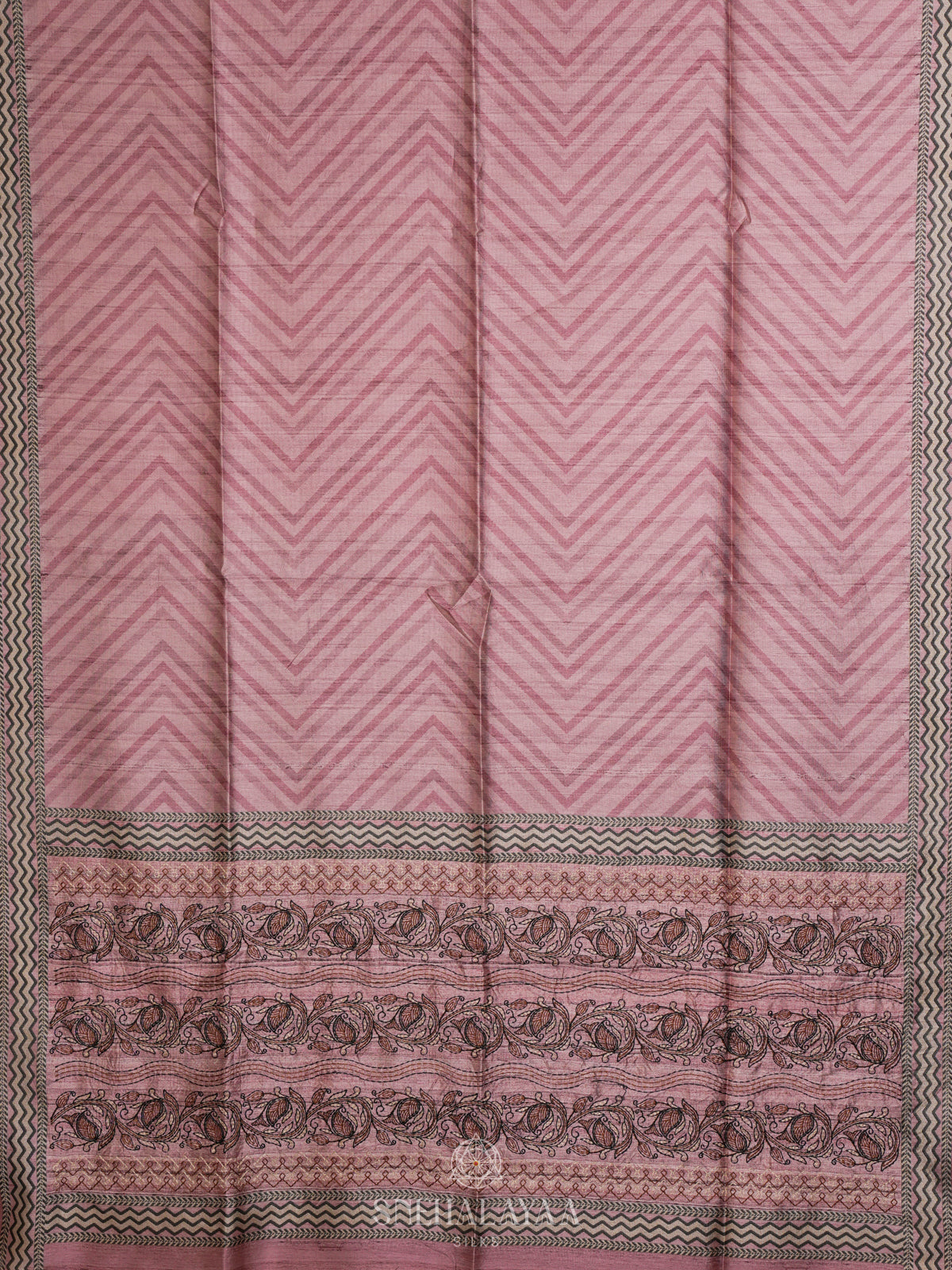 Pink Tussar Embroidery Saree