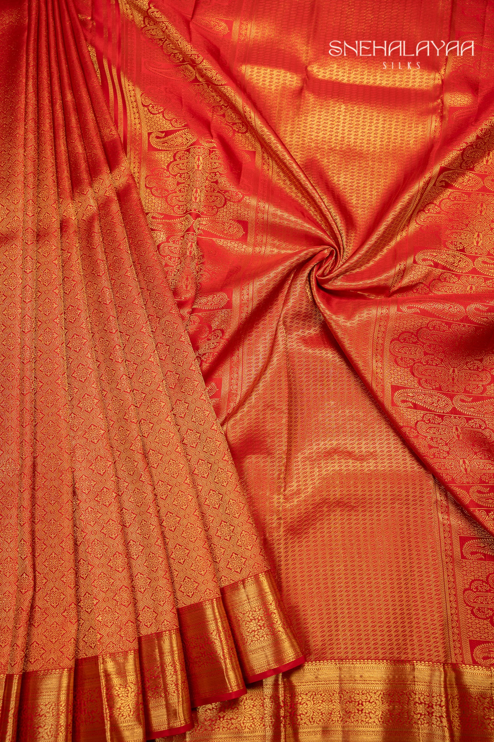 Red Orange Kancheevaram Silk Saree