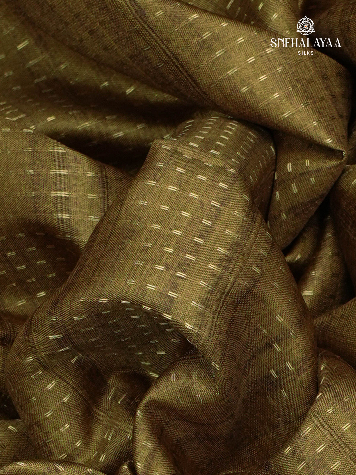 Olive Green Printed Tussar Saree