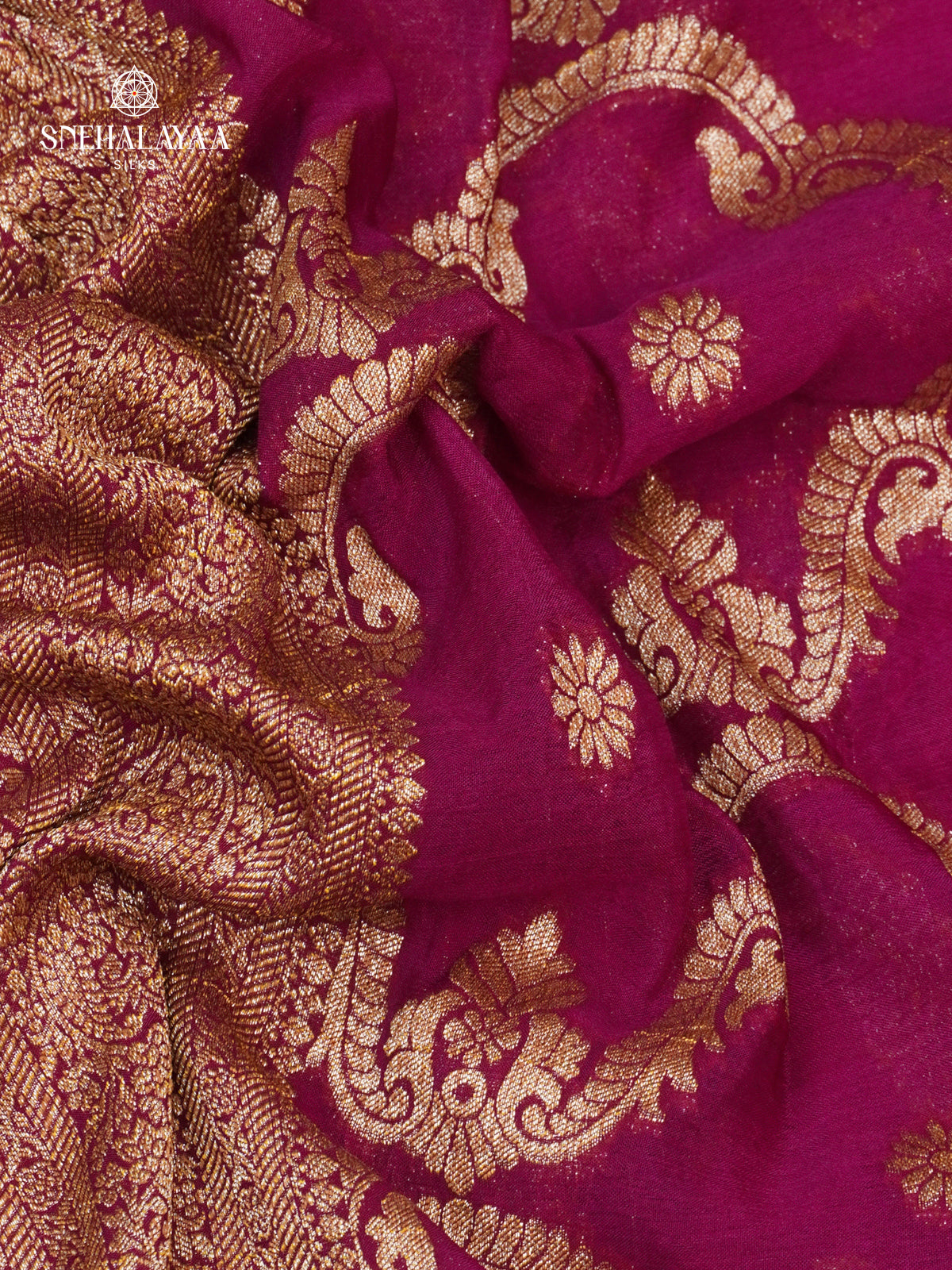 Magenta Banaras Crepe Silk Saree