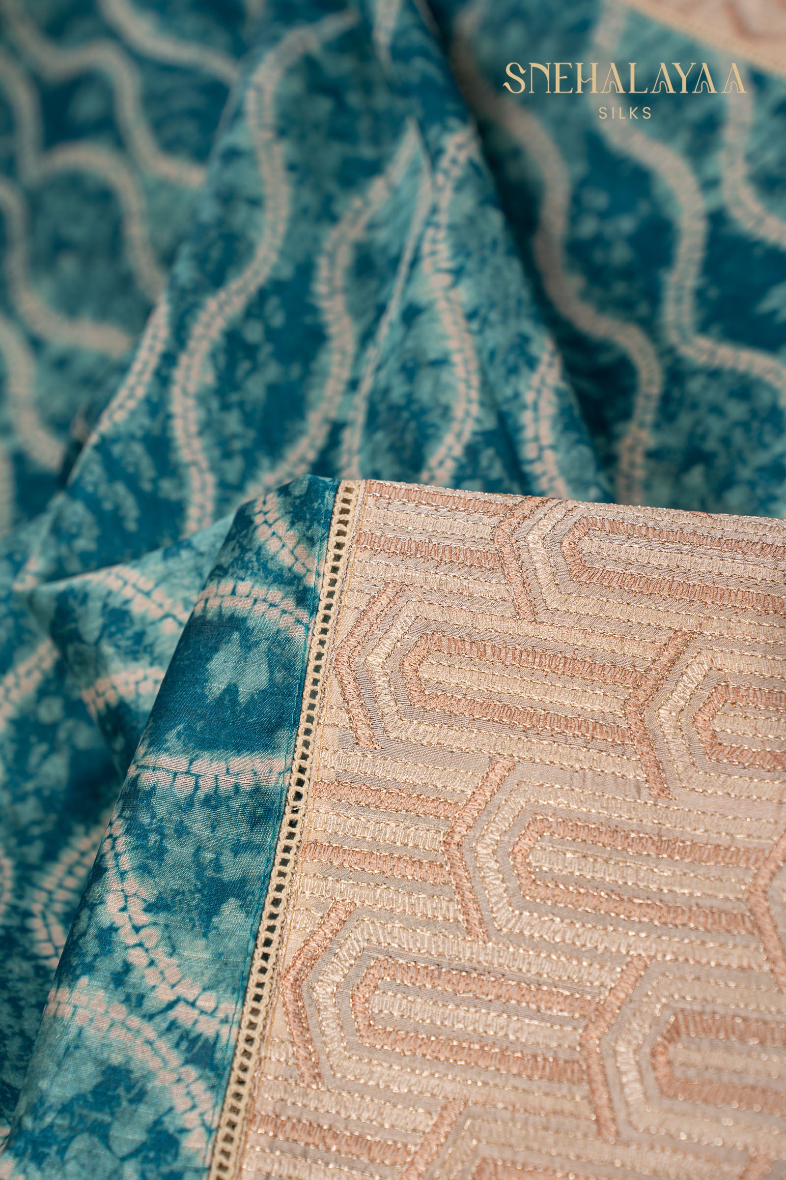 Ocean Blue Raw Silk Saree