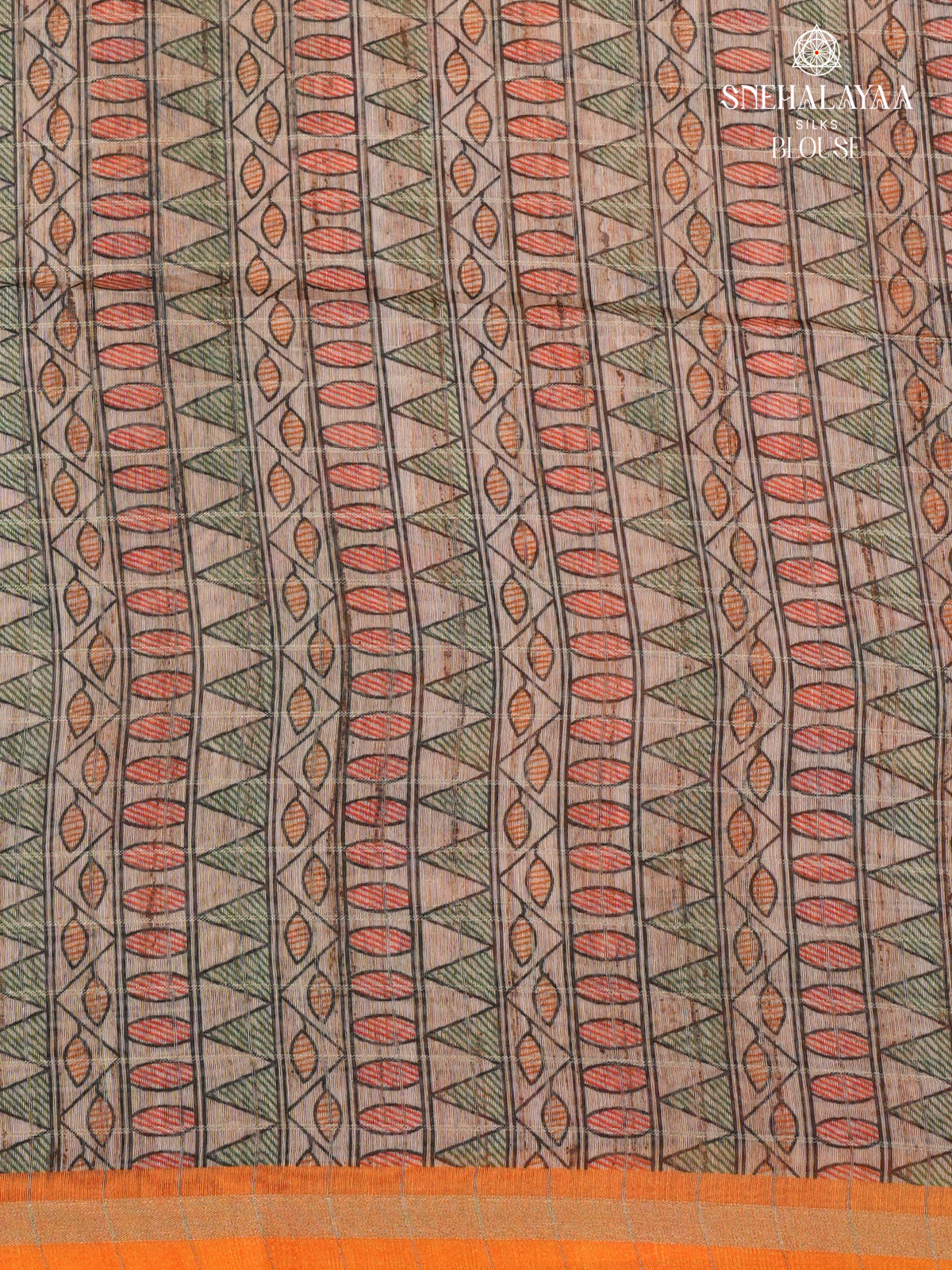 Tangerine Orange Madhubani Printed Saree