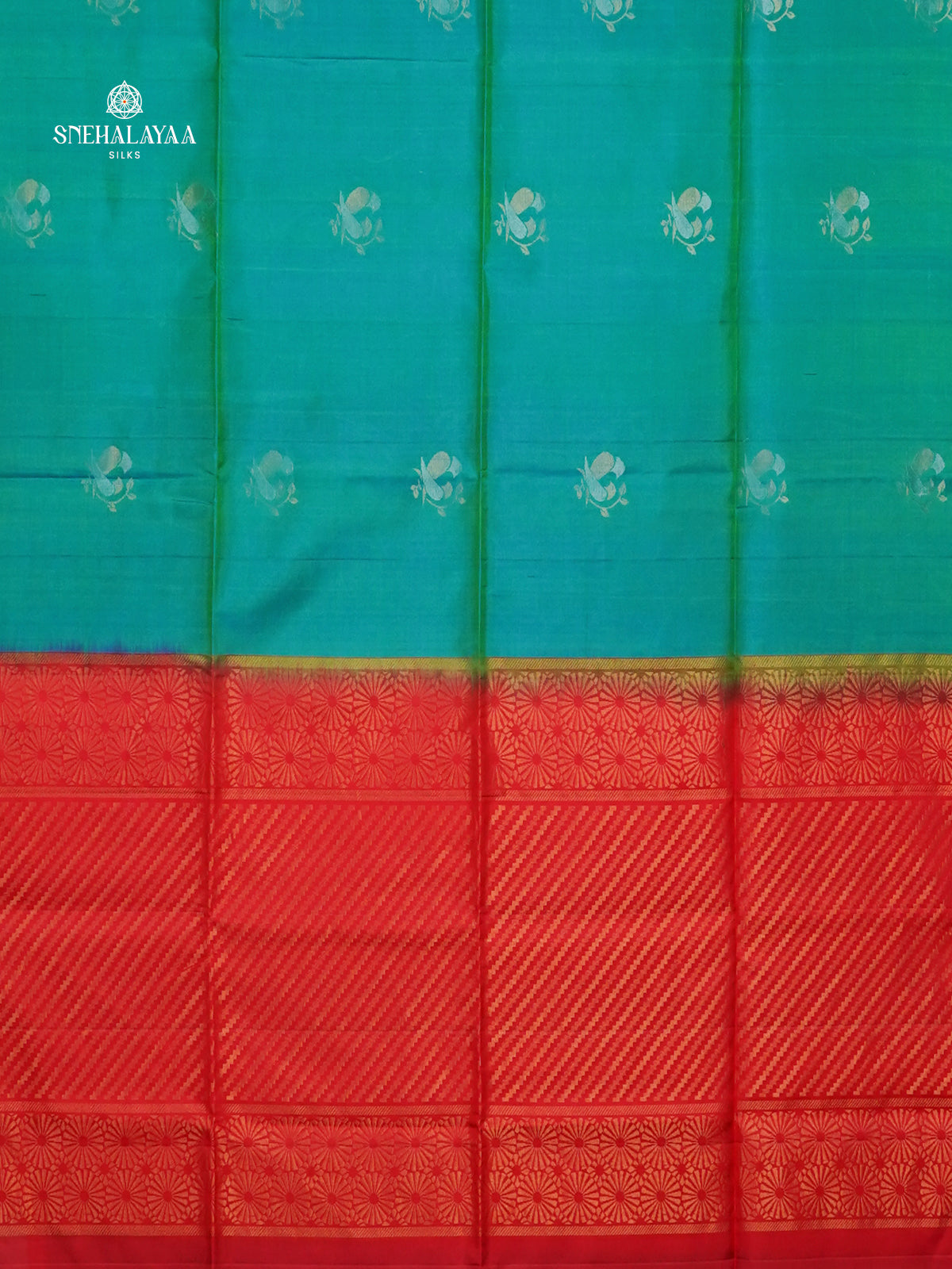 Peacock Green Borderless Kanjivaram Soft Silk Saree