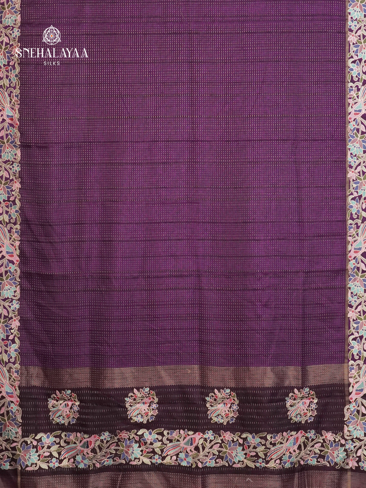Purple Munga Tussar Embroidery Saree