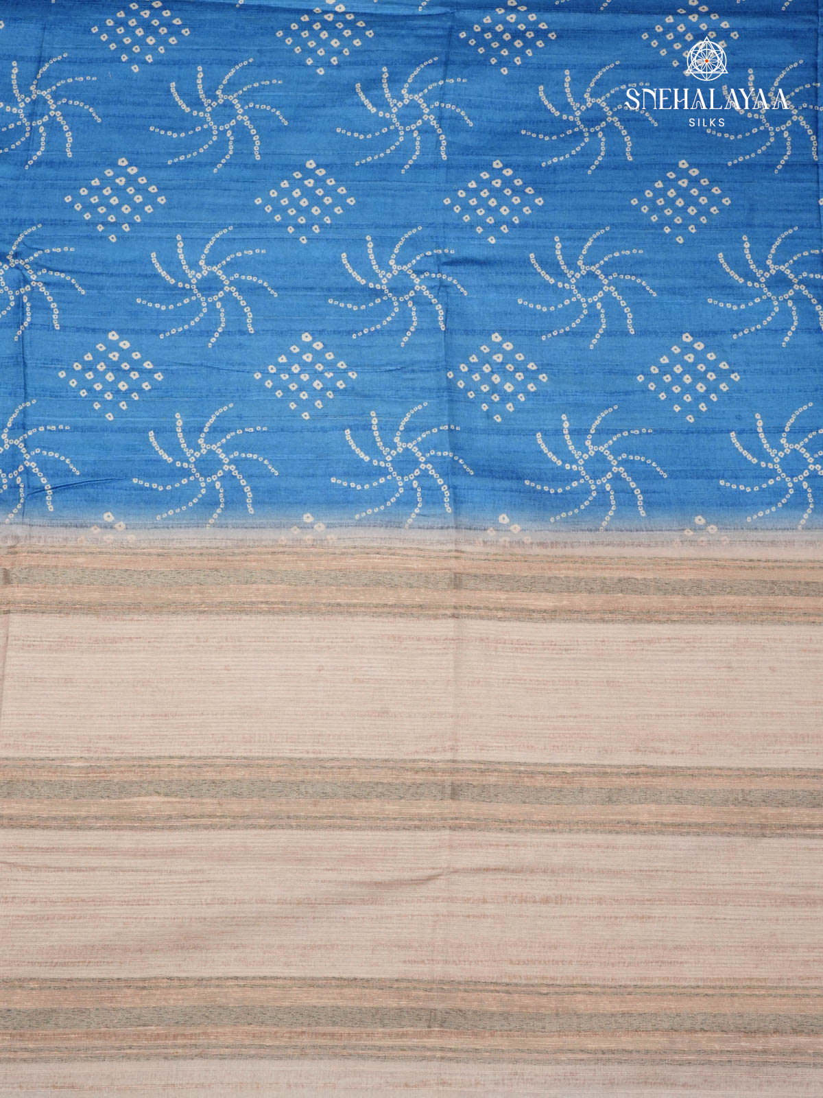 Royal Blue Printed Tussar Saree