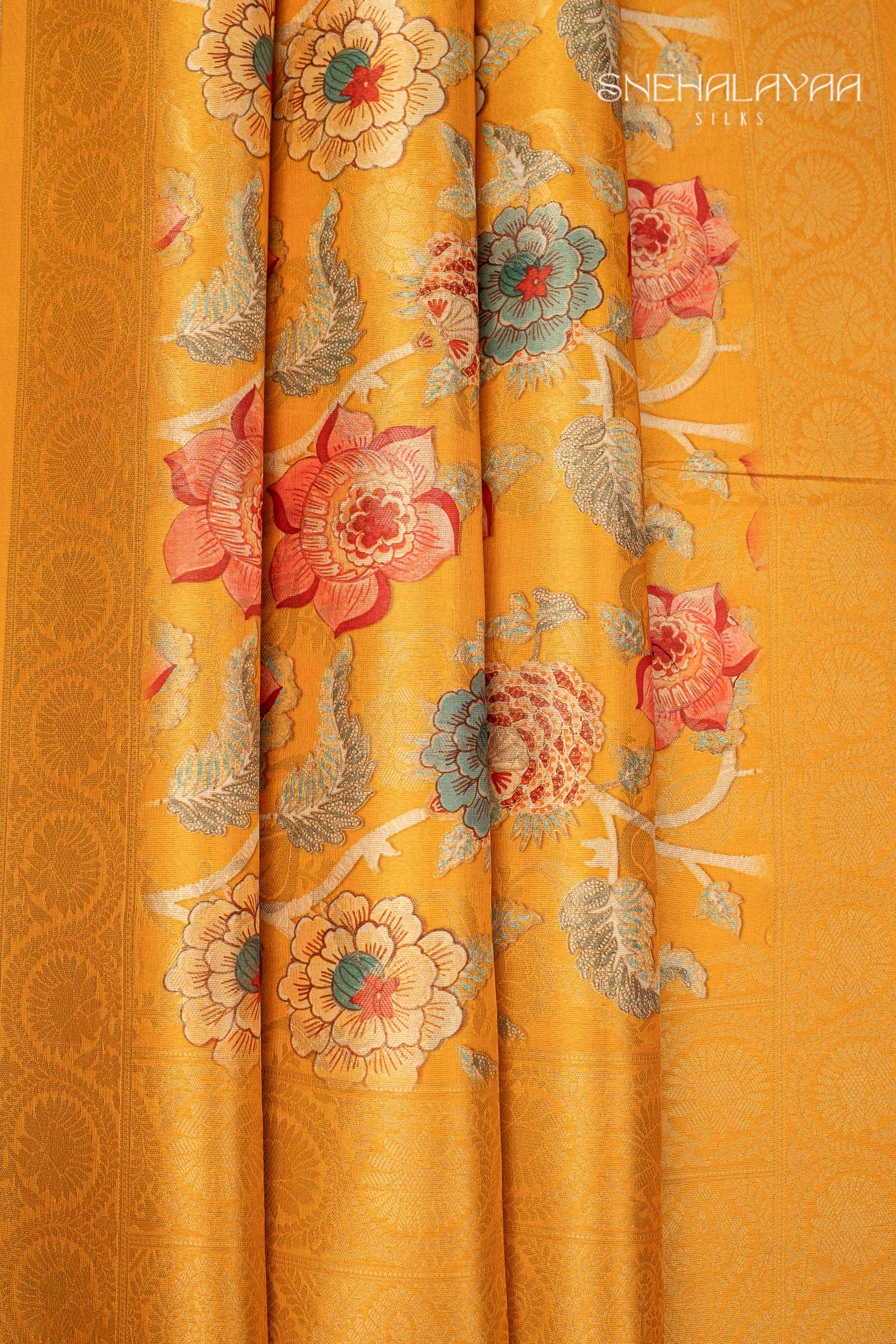 Tangerine Orange Semi Banaras Saree