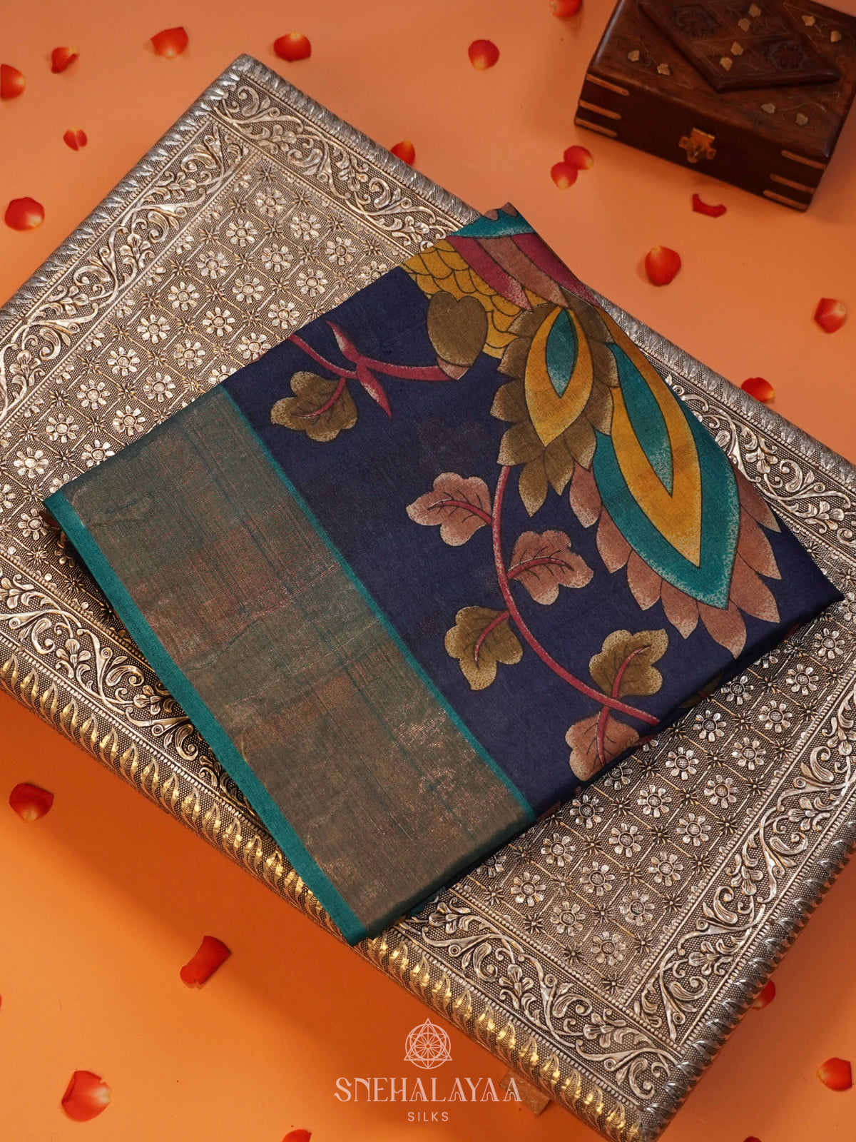 Navy Blue Tussar Saree